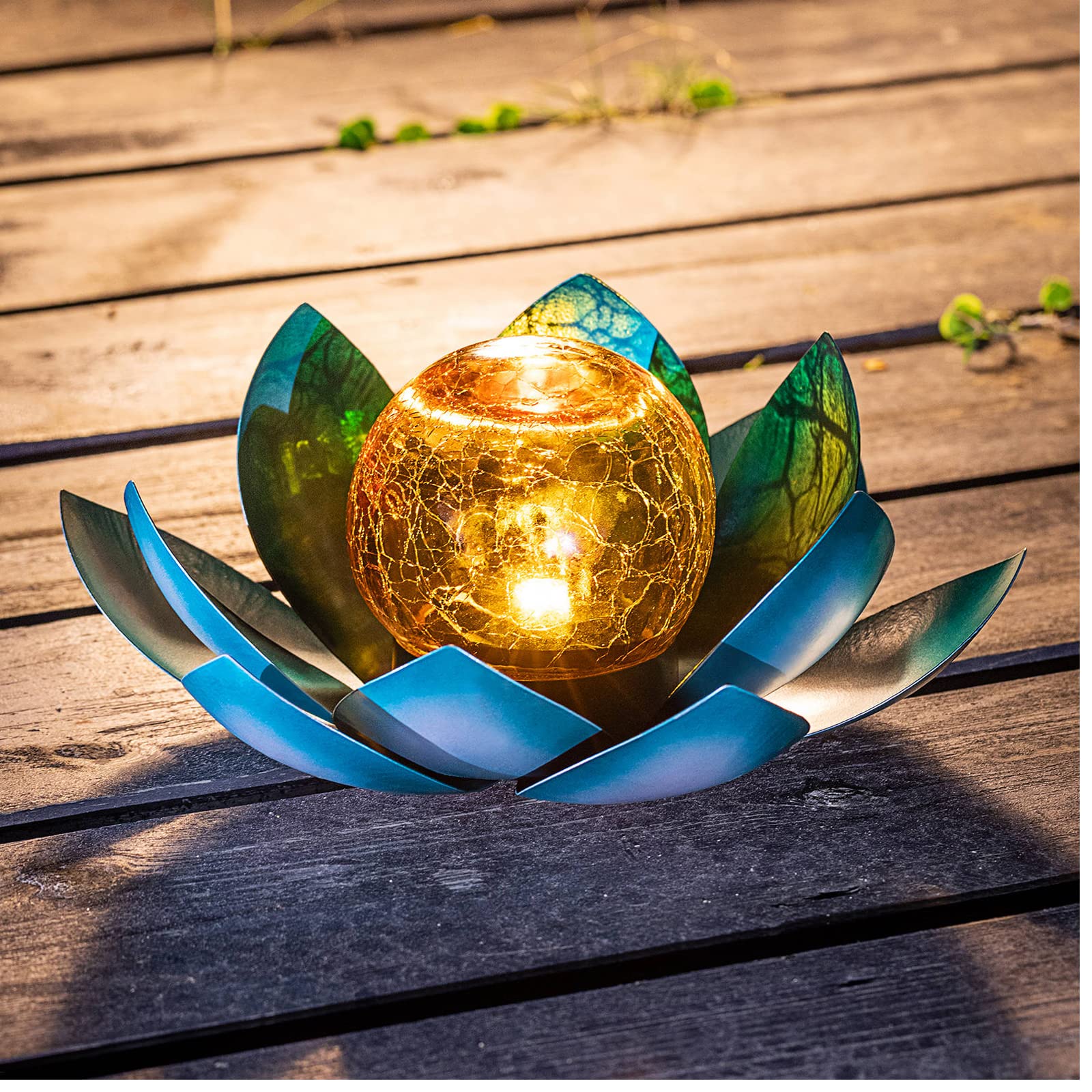 Solar Light Outdoor Waterproof Garden Light Metal Glass Decorative LED Lotus Flower Table Lamp