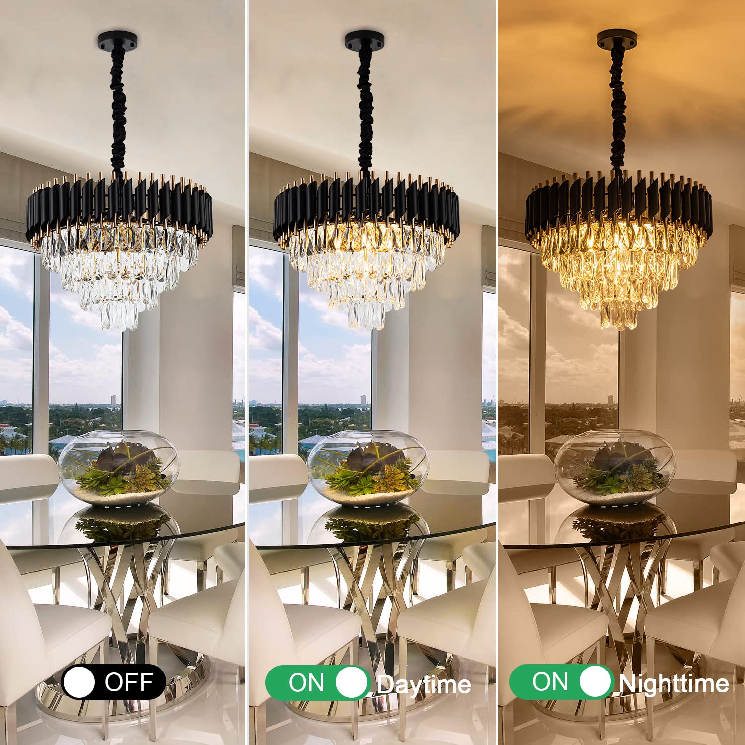 23" 8-Light Modern Crystal Chandelier Light Fixtures 2 Rings Gold Luxury Chandeliers for Dining Room Round Hanging Pendant Lighting for Living Room Kitchen Entryway Bedroom