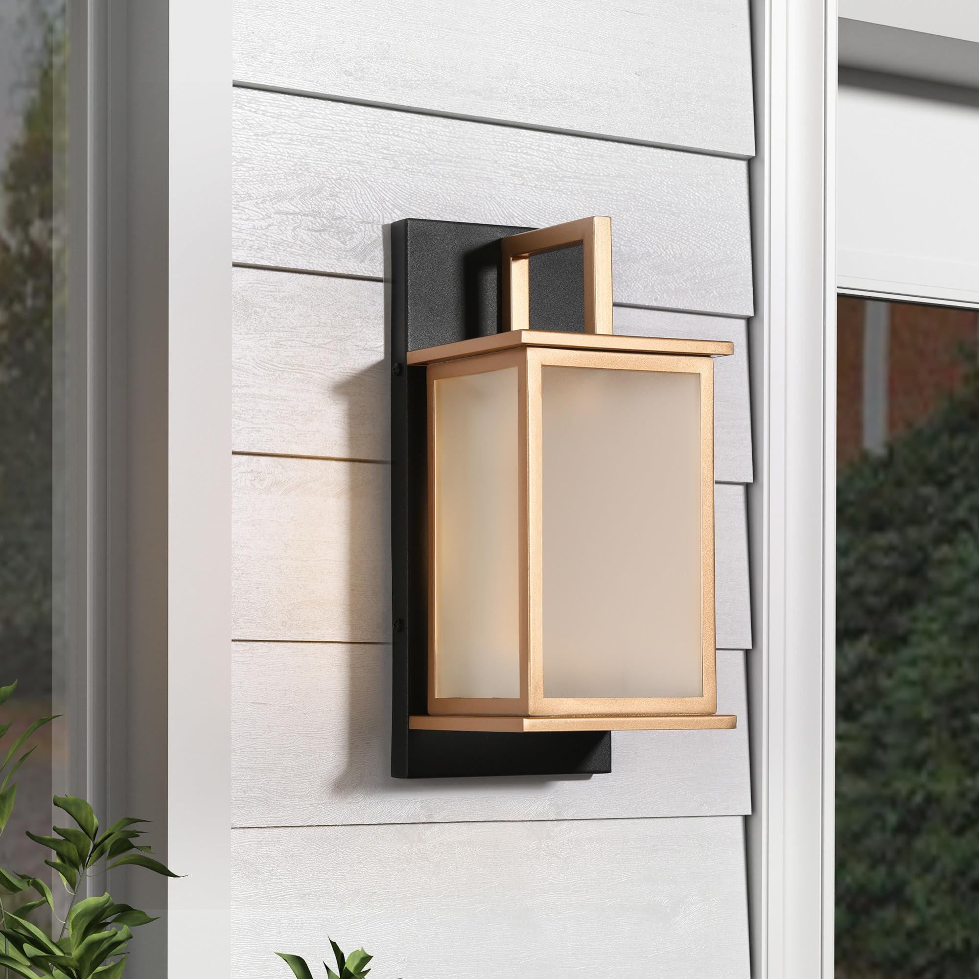 Black and Gold Outdoor Wall Lights, Modern Exterior Wall Mounted Sconce with Clear Glass Shade, Anti-Rust Square Waterproof Porch Lights Fixture for Front Door, Entry, Porch, Patio, and Gazebo