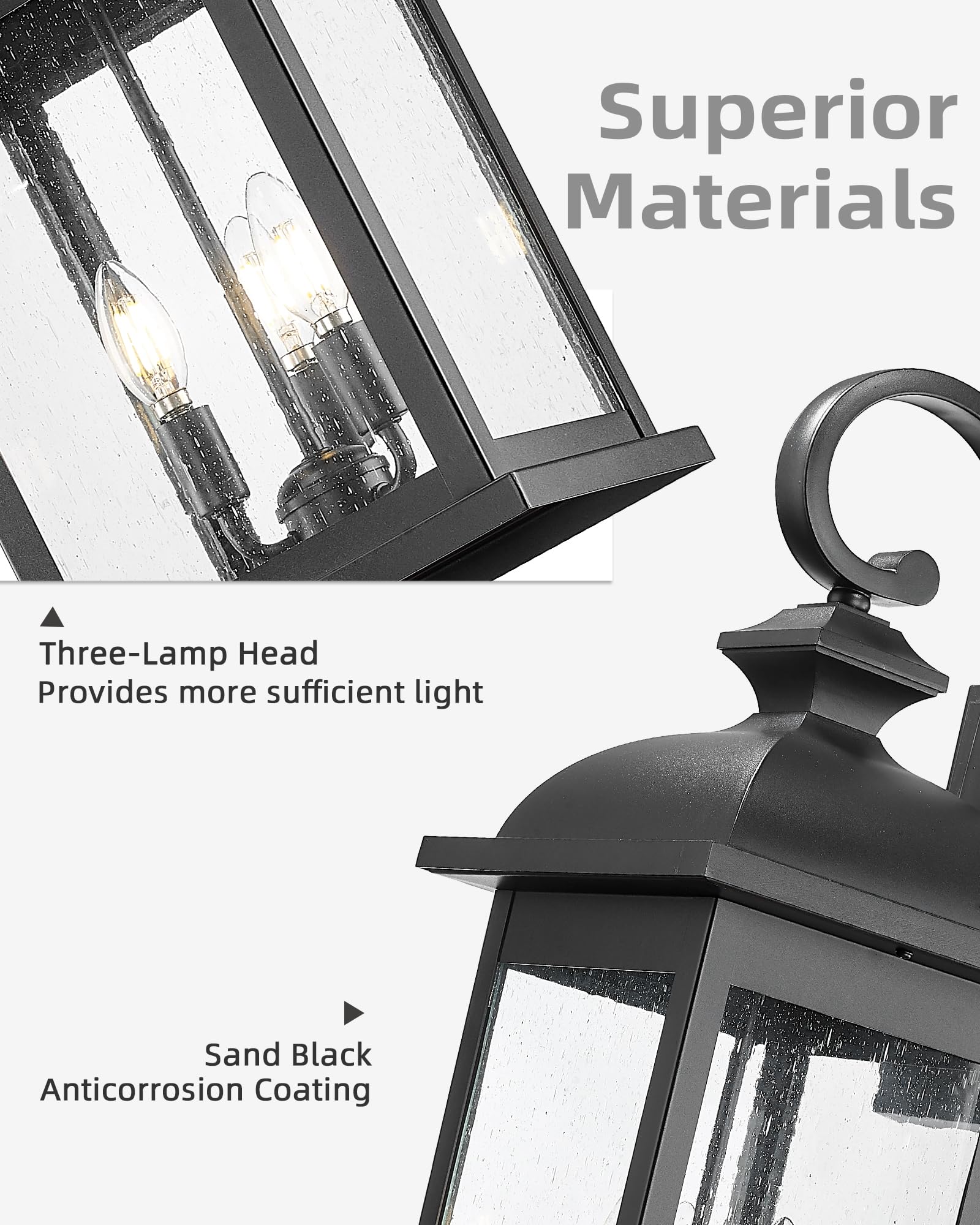 FEMILA Outdoor Wall Light Fixture,1-Light Exterior Waterproof Wall Sconce,E26 Socket Front Porch Lights,Anti-Rust Matte Black Finish with Seeded Glass Lampshade,4FD54B-BK