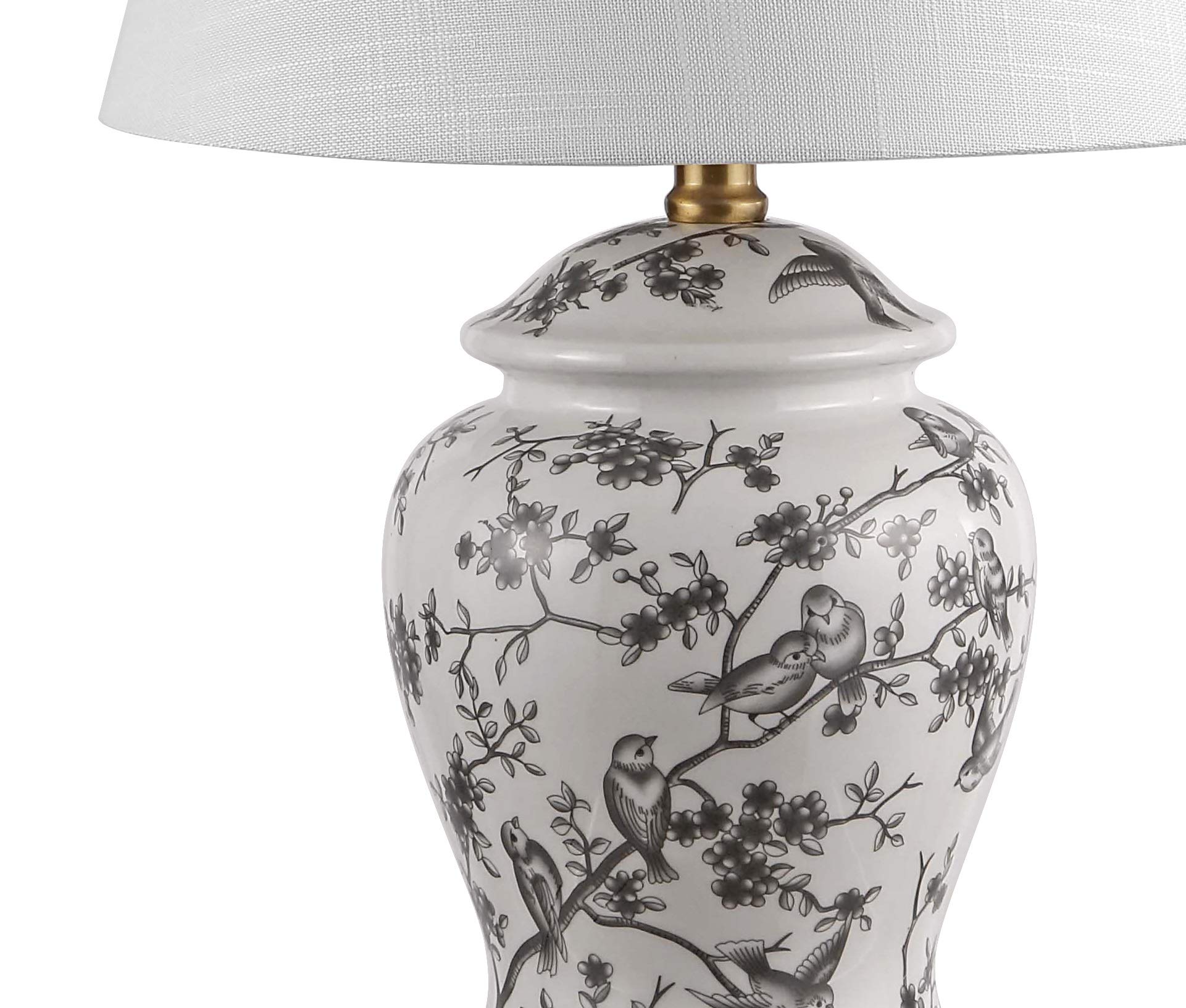 22" Chinoiserie Classic LED Table Lamp Cottage Traditional Bedside Desk Nightstand for Bedroom Living Room Office College Bookcase LED Bulb Included, Gray/White