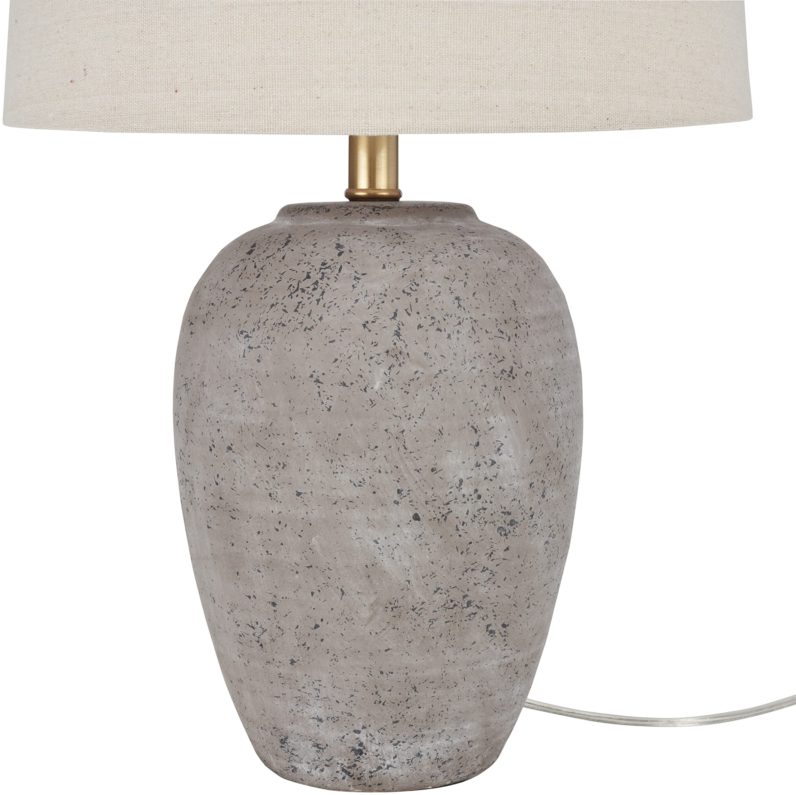 Nourison 23" Rustic Brown (Gray Undertones) Ceramic Pot Table Lamp for Bedroom, Living Room, Dining Room, Office, with Beige Tapered Drum Shade