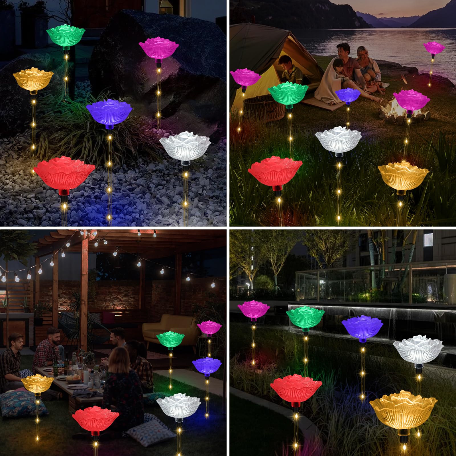 Solar Outdoor Lights,Set of 6 Solar Garden Lights with 6 Red Rose Flower,Waterproof Rose Stake Lights for Garden Yard Pathway Outside Decor