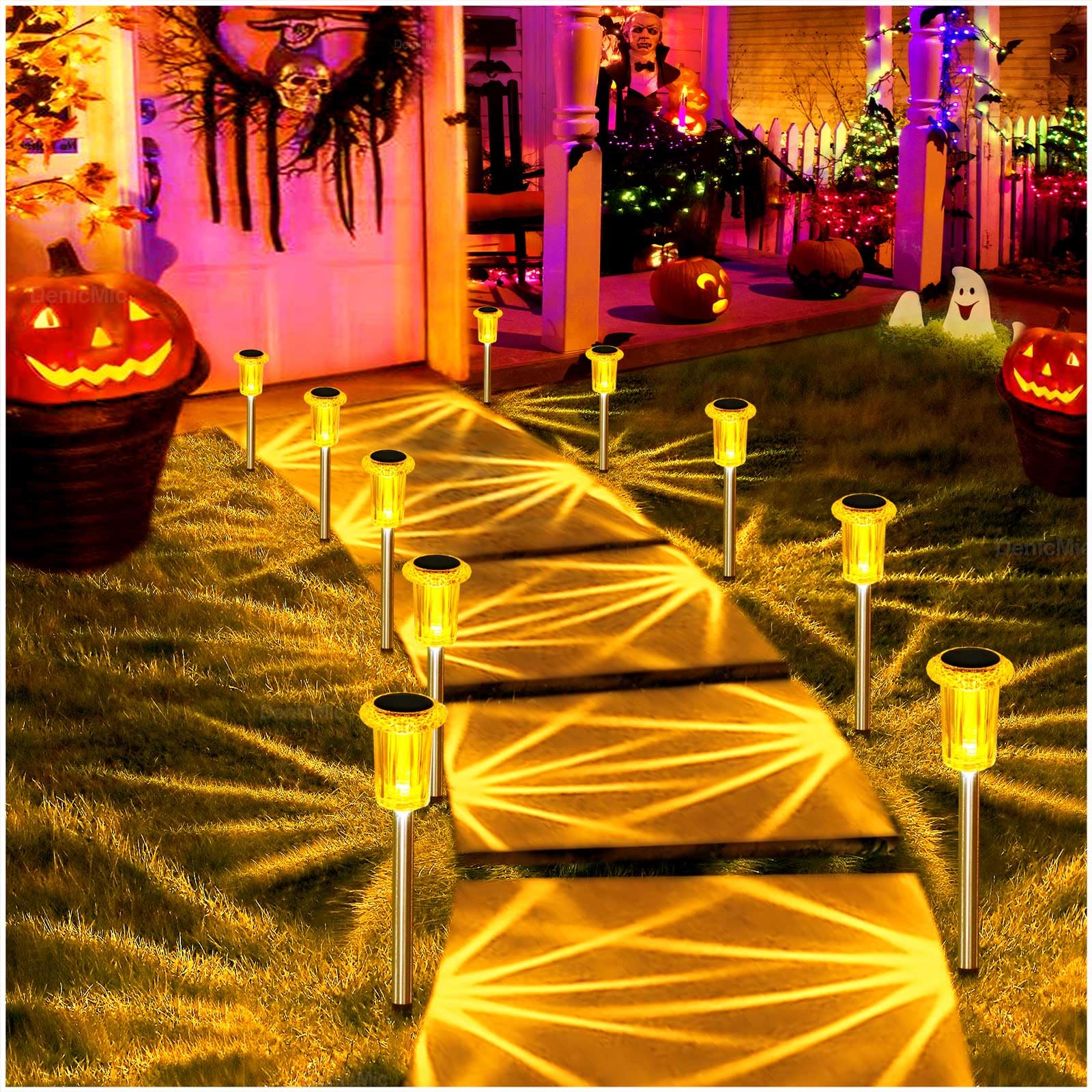 Solar Lights Outdoor 10 Pack Solar Pathway Lights Outdoor Waterproof Solar Garden Lights LED Stainless Steel Outdoor Solar Lights for Yard Path Walkway Driveway Garden Decor (Cold White)