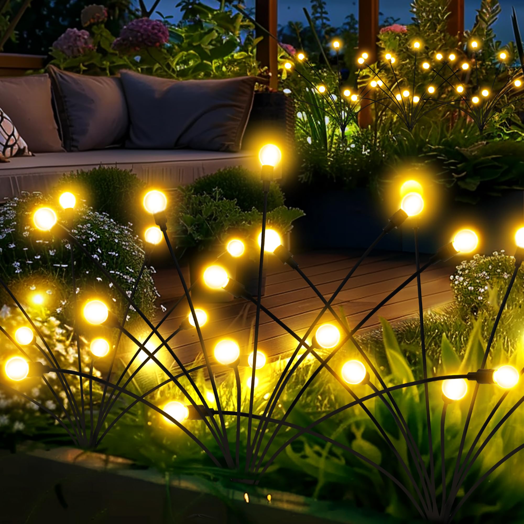 Solar Garden Lights, 20 LED Firefly Garden Lights Solar Outdoor, Solar Lights for Outside Sway by Wind,Solar Lights Outdoor Waterproof for Christmas Yard Patio Pathway Decoration (2 Pack)