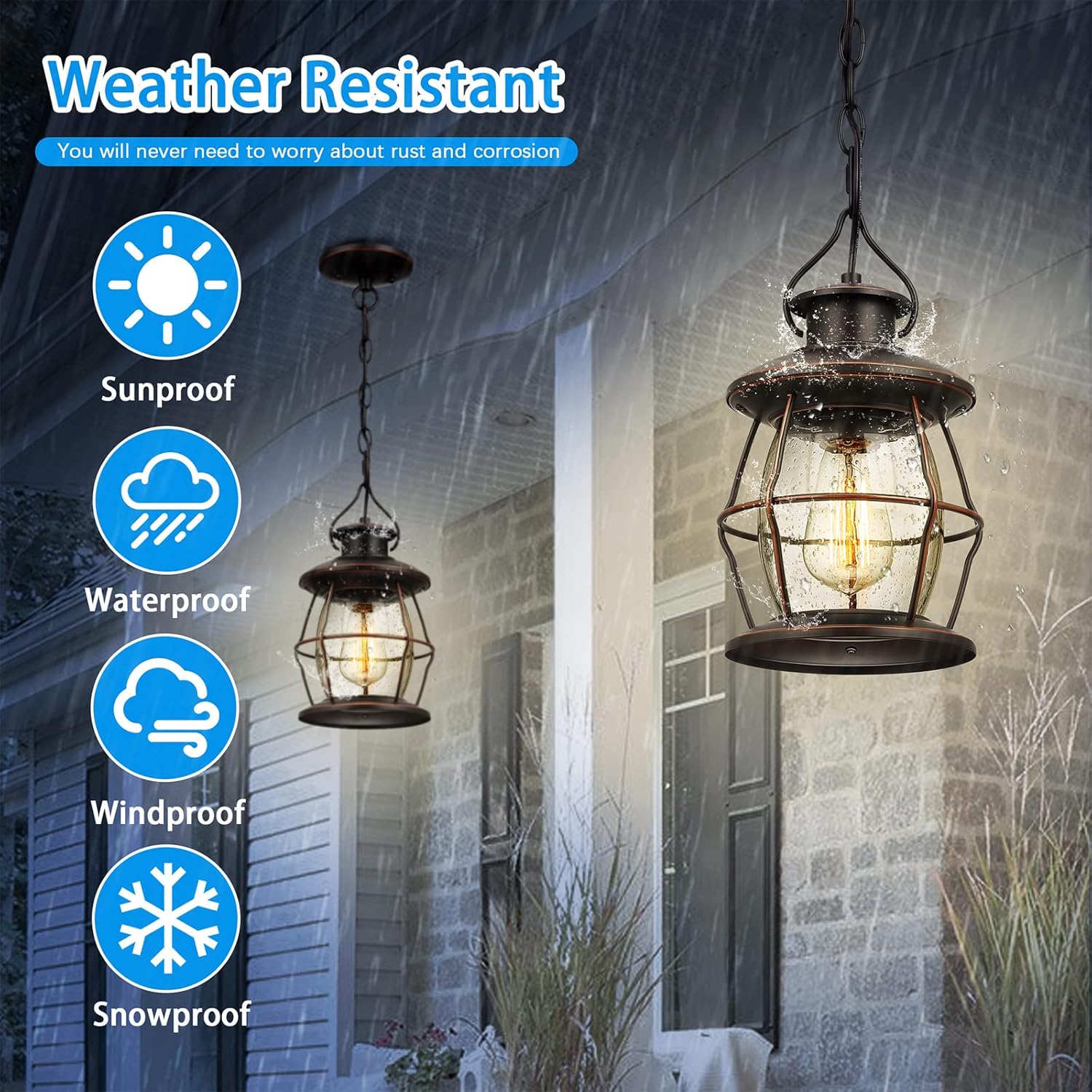 Outdoor Pendant Light, Farmhouse Exterior Hanging Light Fixture with Adjustable Chain,Oil Rubbed Bronze Porch Light with Bubble Glass for Front Door Ceiling Entry Patio