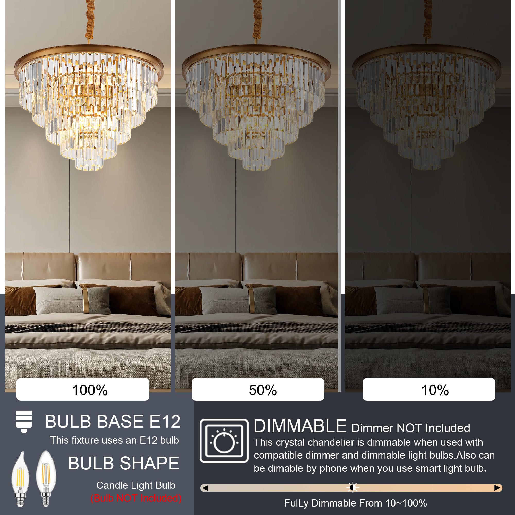 Gold Crystal Pendant Light Mini Modern Luxury Crystal Pendant Light Perfect for Dining Room, Bedroom, Kitchen, Living Room 3-Pack