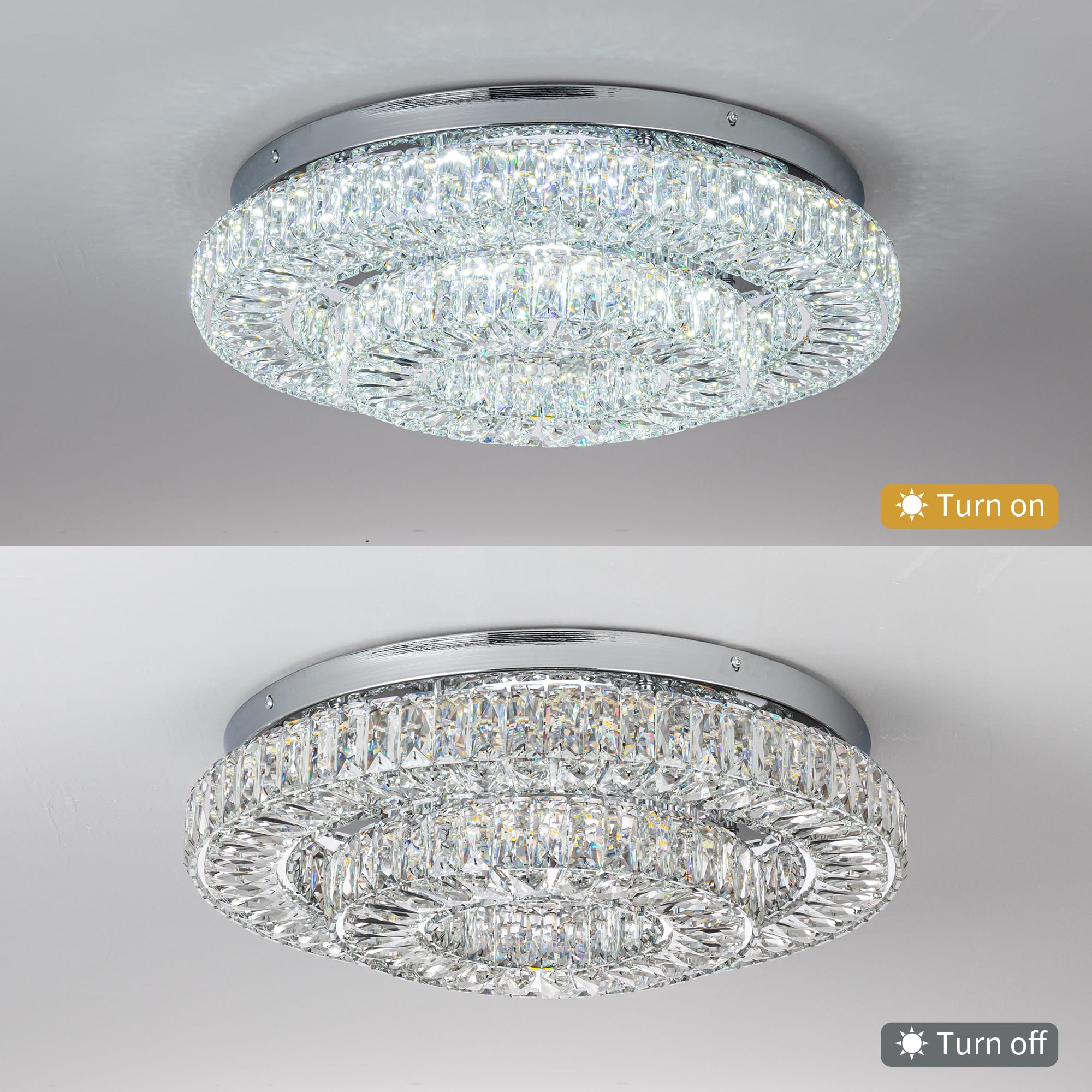 11.8" Crystal Chandelier LED Crystal Flush Mount Ceiling Light Modern Crystal Chandeliers for Bedrooms Dining Room Hallway (6500K Cool White) Without Remote Control