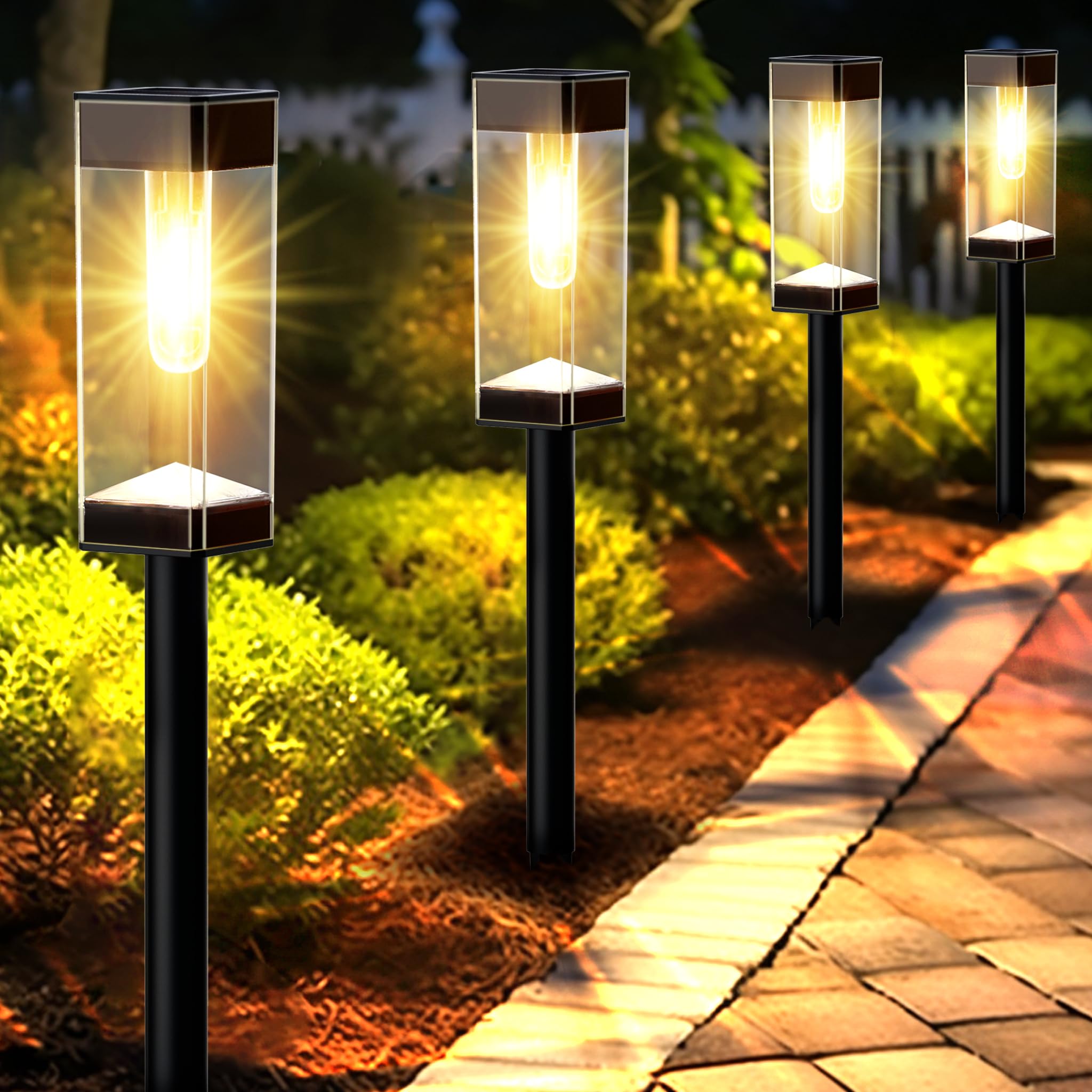 8 Pack Solar Pathway Lights Outdoor, Waterproof Solar Lights Outdoor, LED Outdoor Solar Garden Lights with LED Filament Bulb, Perfect for Yard Lawn Walkway Driveway Backyard Landscape