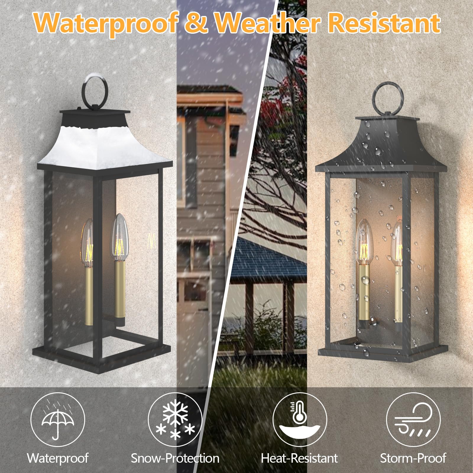 Outdoor Wall Lantern 2-Light, 21" Large Outside Wall Sconce, Modern Black Wall Light Fixture with Glass, Waterproof Exterior Lamp for House, Porch, Garage