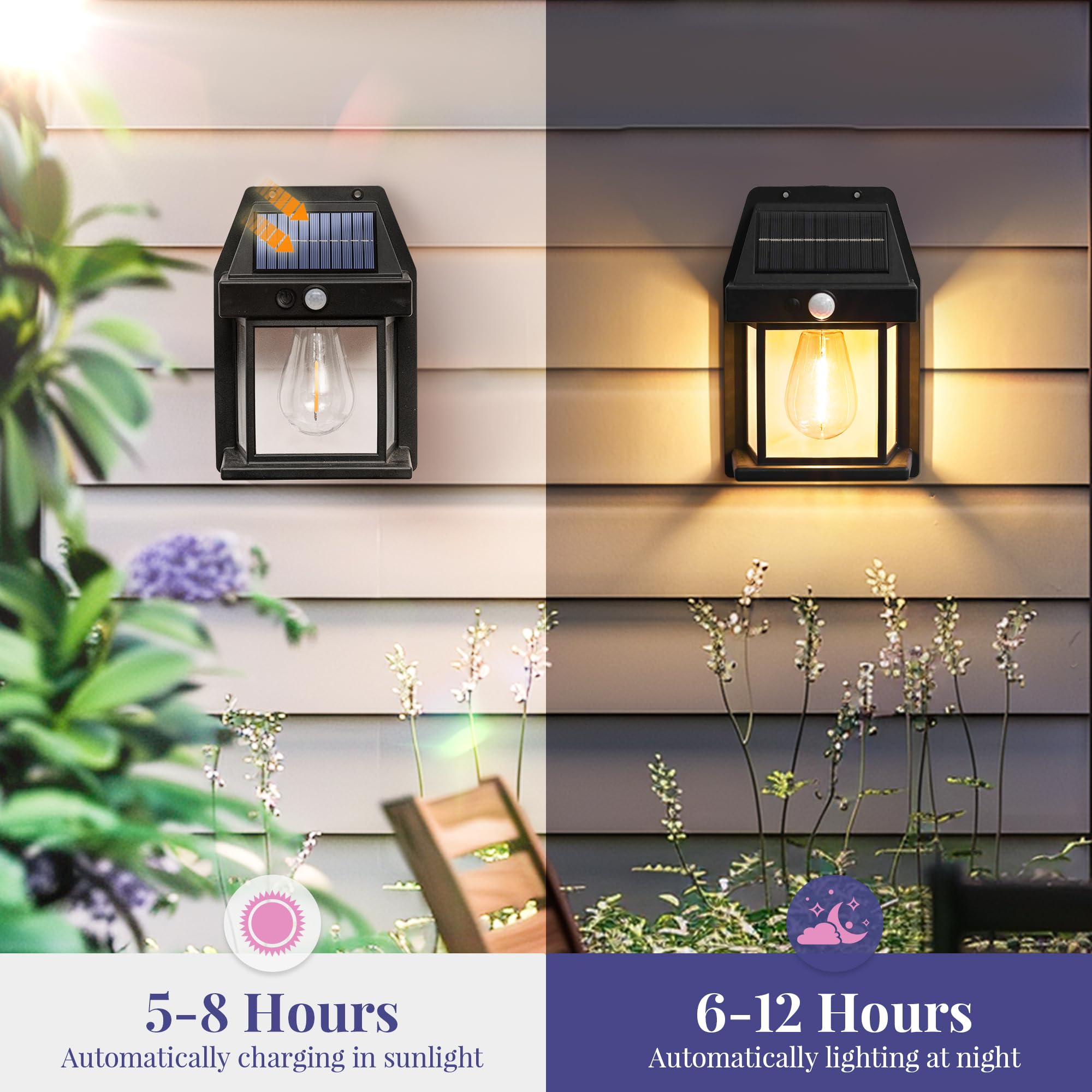 2 Pack Solar Wall Lights Outdoor, Motion Sensor with 3 Lighting Modes, Waterproof Solar Porch Lights for Patio, Garage, Shed, Door, Yard, Outside Decorative