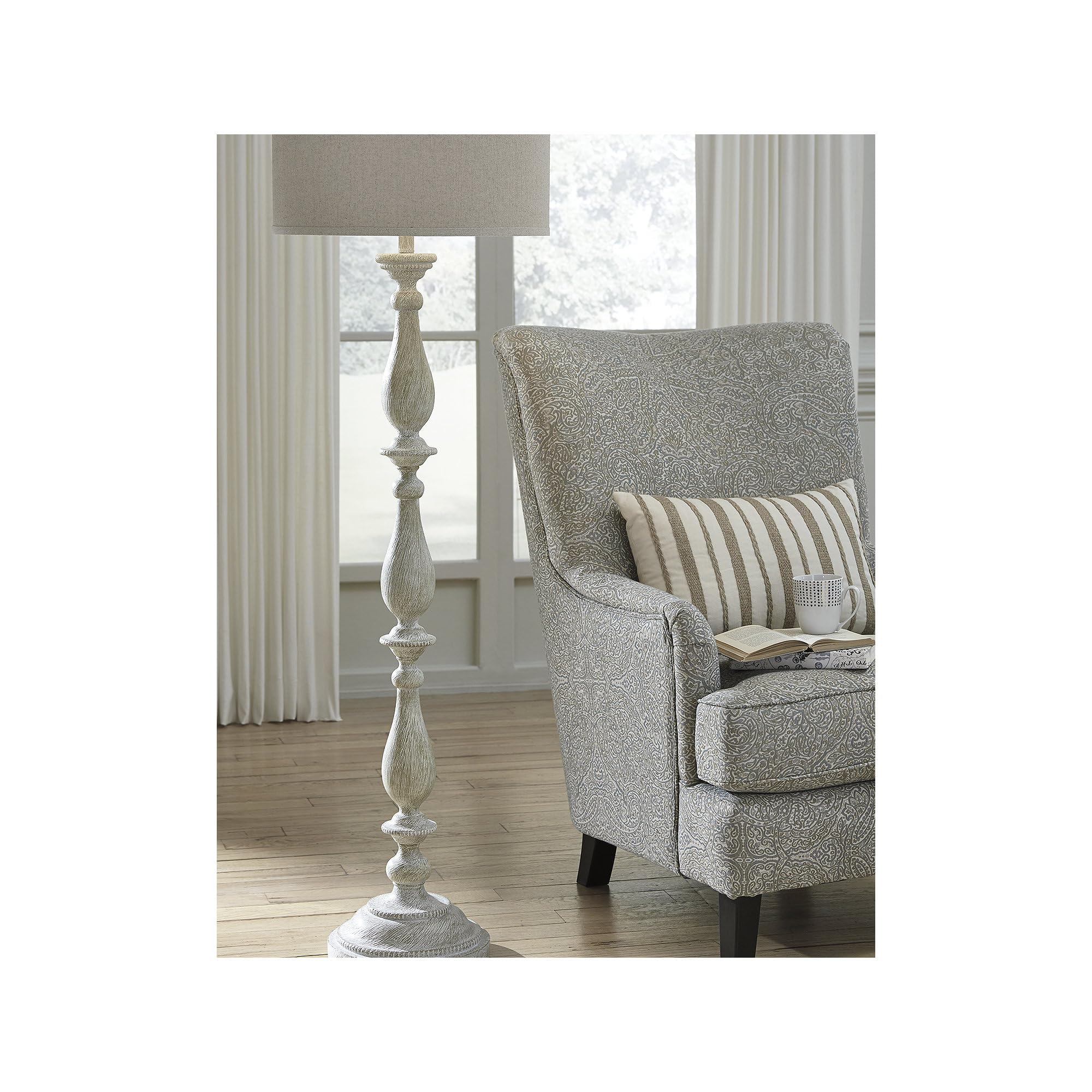 Cottage 61" Candlestick Design Floor Lamp, Whitewash