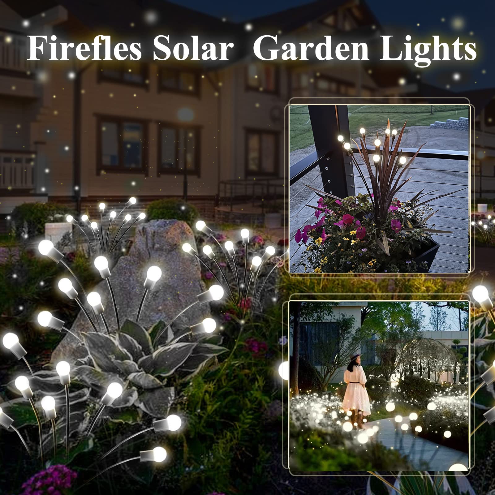 6-Pack Solar Garden Lights, 48 LED Firefly Lights Solar Outdoor (Sway by Wind), Waterproof Swaying Solar Lights for Outside Fairy Garden Decor Yard Patio Pathway Landscape Decorations (Warm White)