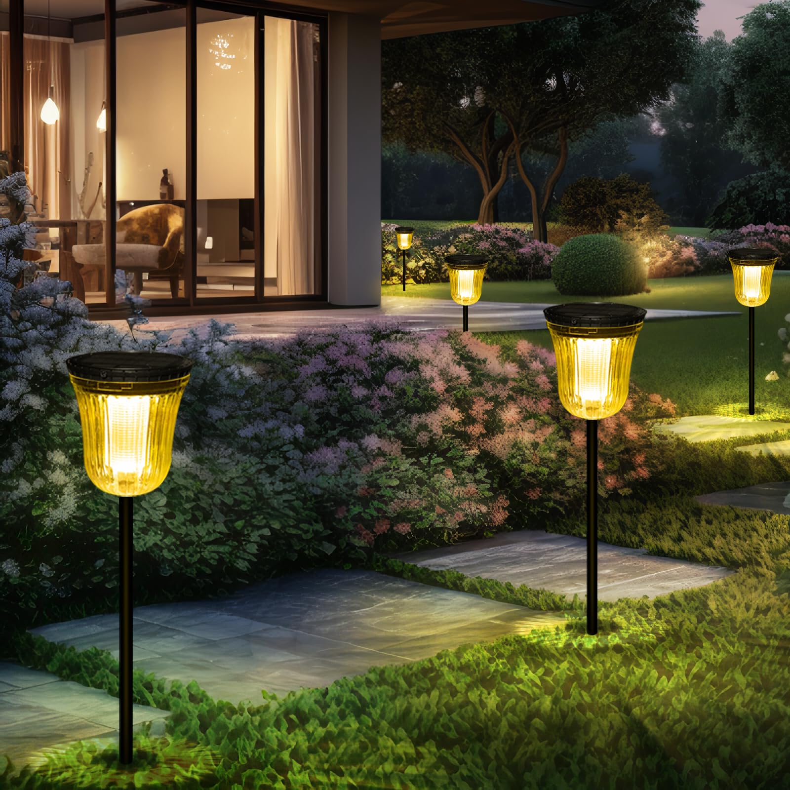 Outside Lights for Yard 6 Pack, Super Bright Solar Pathway Lights Outdoor Waterproof,Up to 14 Hrs Auto On/Off Solar Garden Lights, Solar Powered Landscape Lighting for Path Yard Garden Walkway