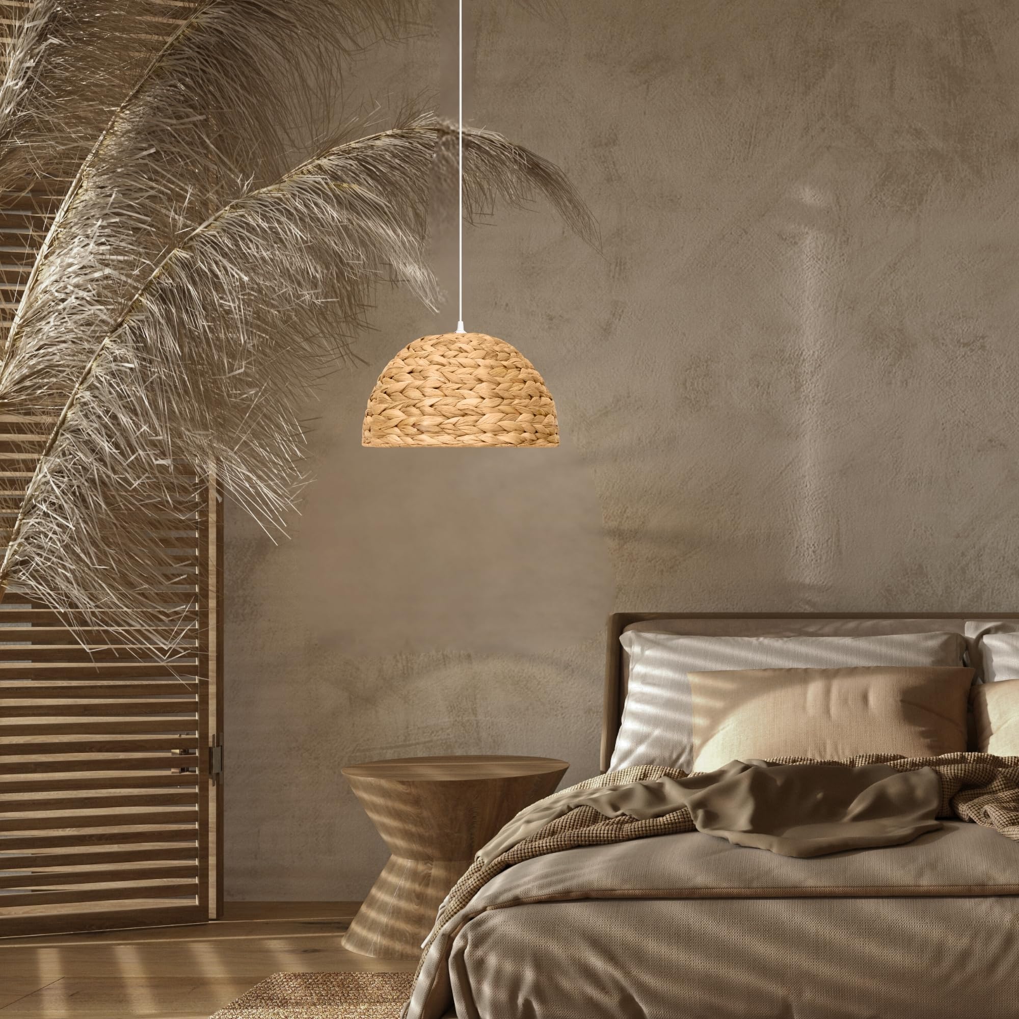 Bamboo Pendant Light - Mini Pendant Lights Bedroom - Natural Elegant Woven Pendant Light; Wood Pendant Light for Home Decor