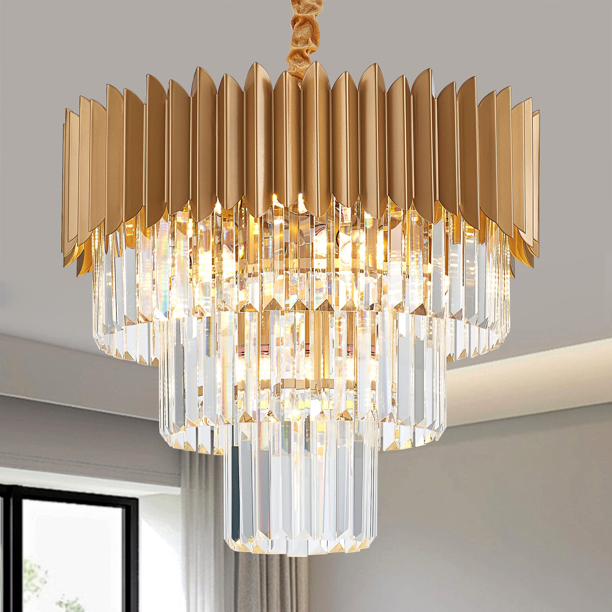 Gold Crystal Pendant Light Mini Modern Luxury Crystal Pendant Light Perfect for Dining Room, Bedroom, Kitchen, Living Room 3-Pack