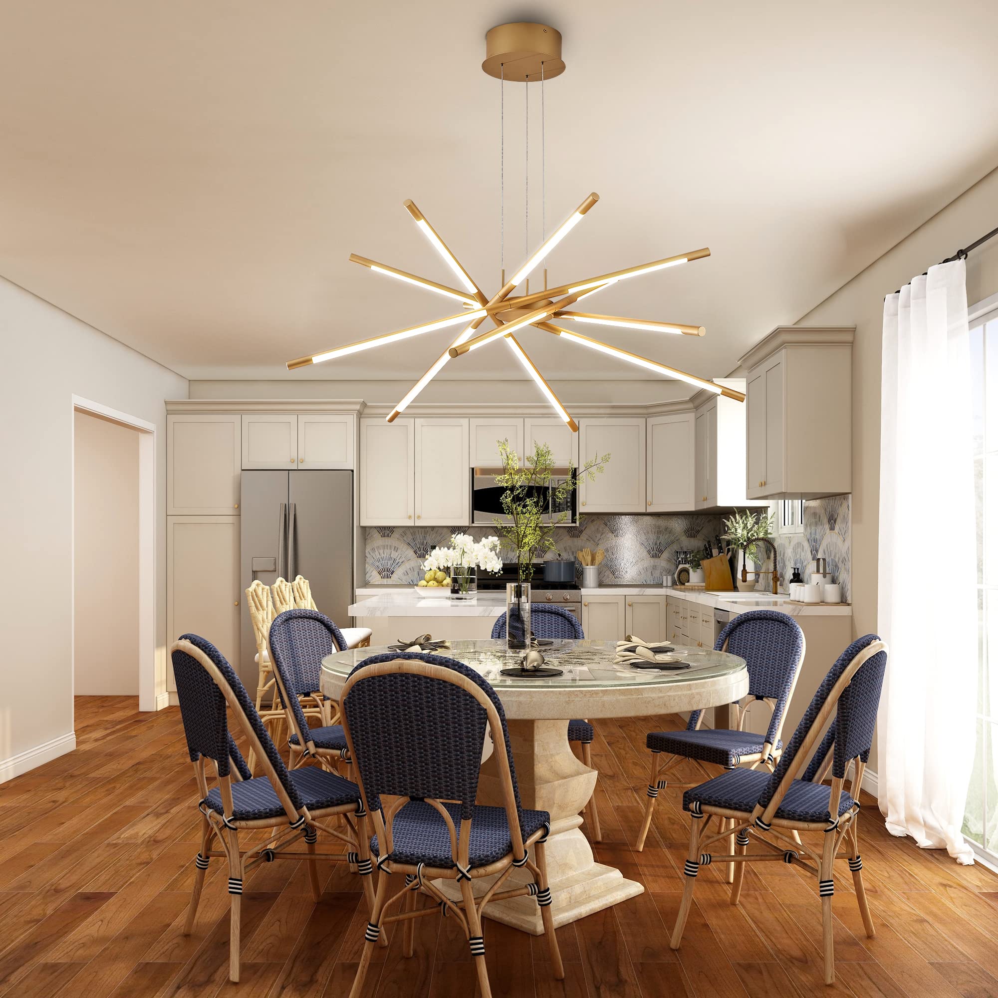 Gold Modern LED Chandelier Sputnik Pendant Light Fixture Dimmable Hanging Ceiling Lighting with 12 Heads for Living Room,Dining Room,Kitchen,Bedroom