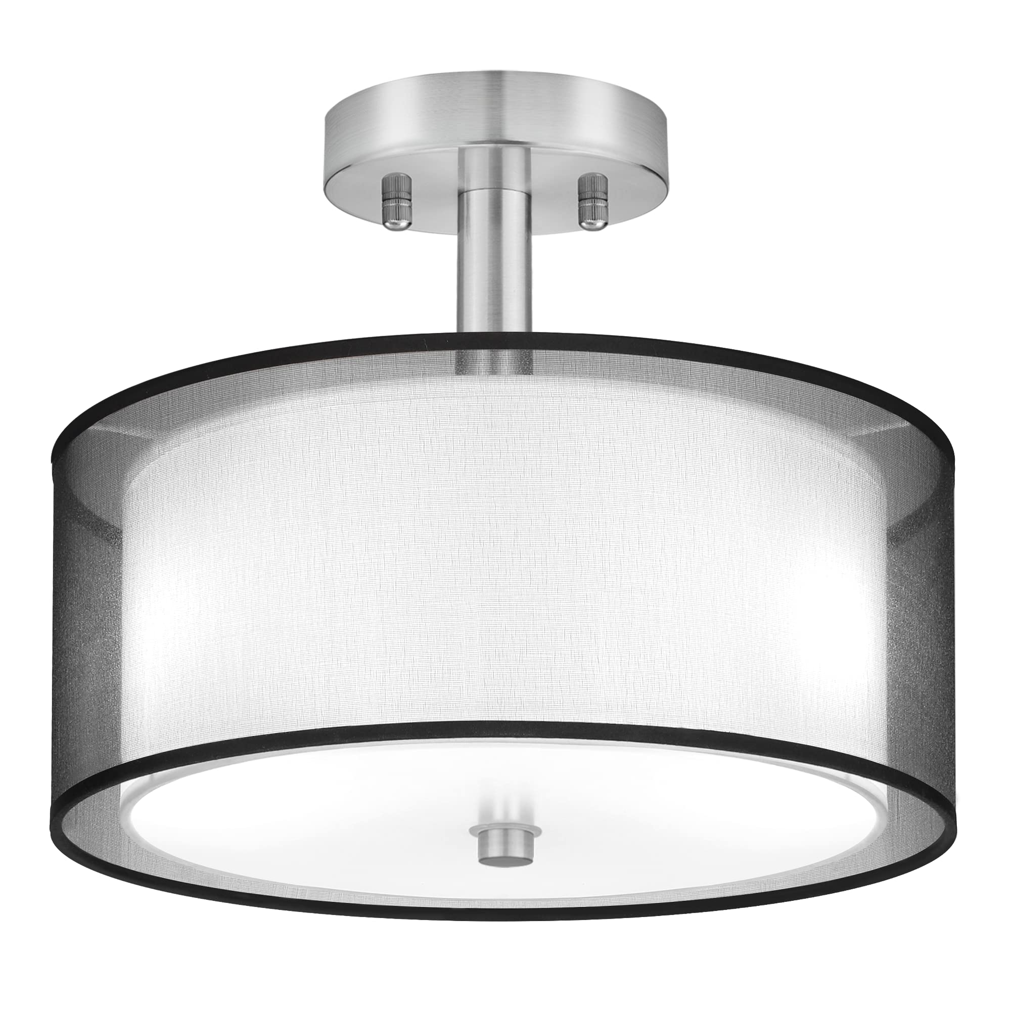 3-Light Semi Flush Mount Ceiling Light Fixture, Drum Light with Double Fabric Shade, Modern Close to Ceiling Lamps for Dining Room Kitchen