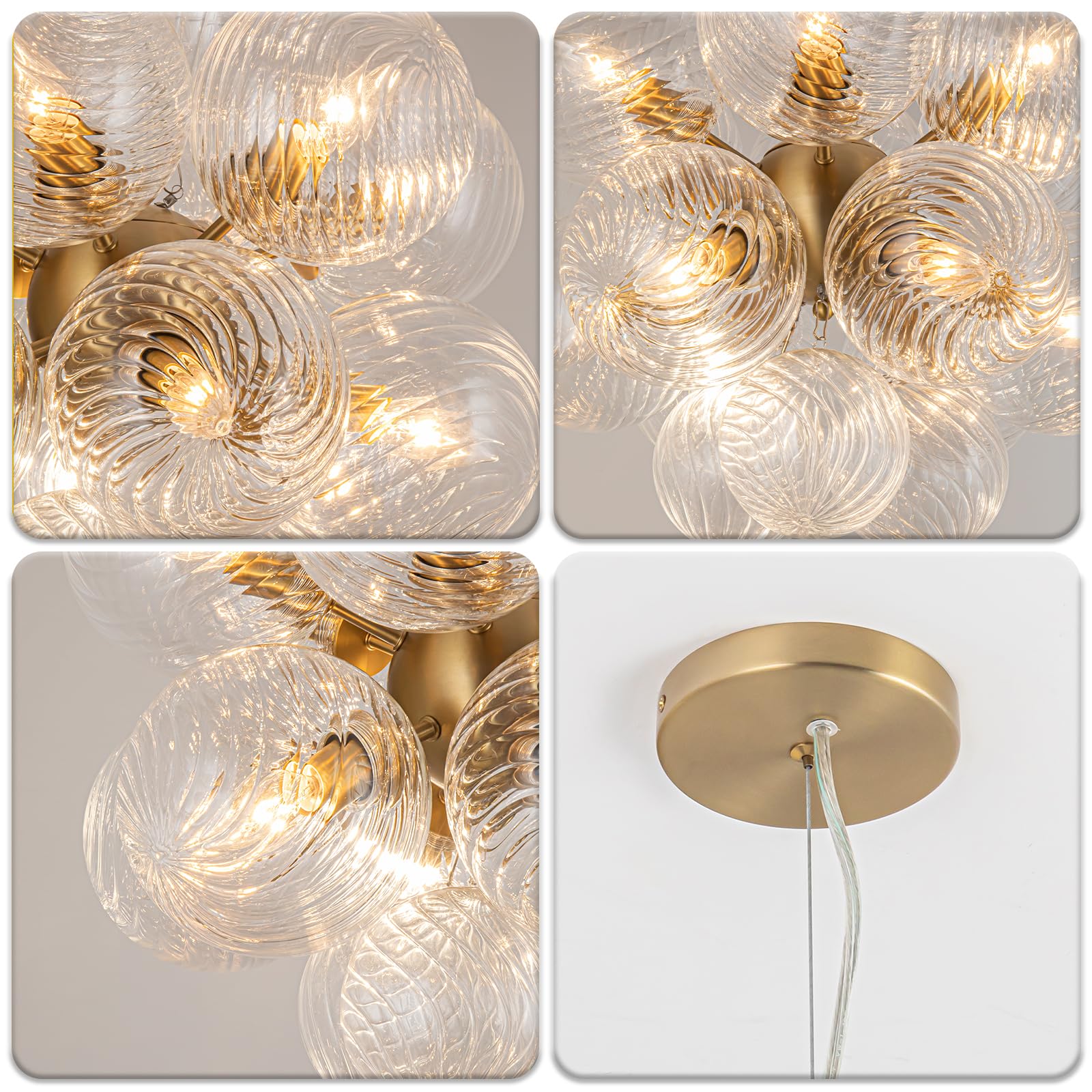 Modern Bubble Globe Chandelier, 12-Light Bubble Ball Chandelier Twisted Glass Pendant Light for Dining Room Living Room Kitchen Island Bedroom Bathroom Foyer