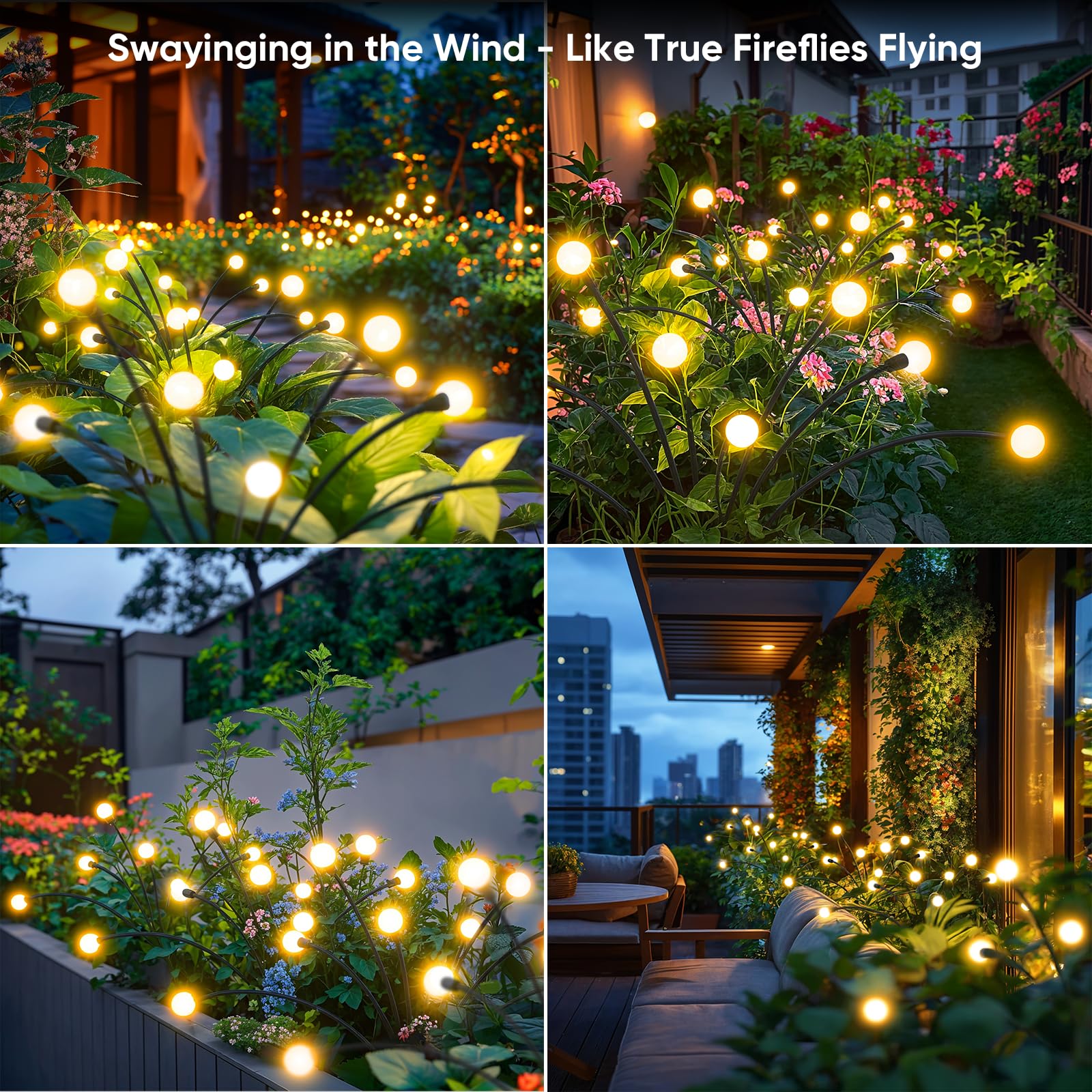 Solar Lights Outdoor Garden Decor: 4 Pack 32 LED Firefly Solar Outdoor Lights, Waterproof Solar Lights for Outside, Yard Patio Porch Pathway Landscape Decorations, Solar Swaying Light Sway by Wind