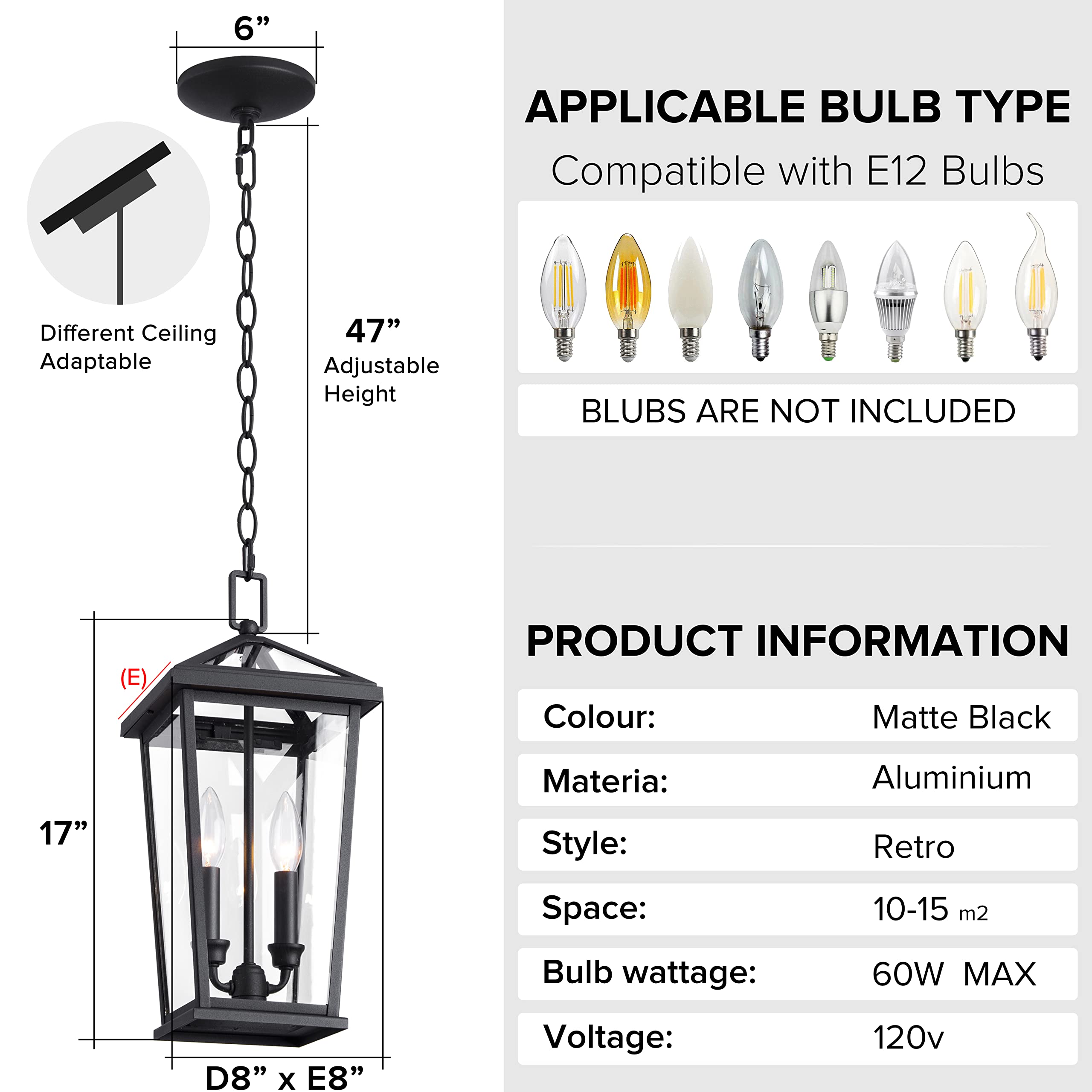 Outdoor Pendant Light Exterior Hanging Lantern Porch Pendant Lights, Light Wood Grain with Glass 1-Light Lamp for for Porch, Patio, Entryway