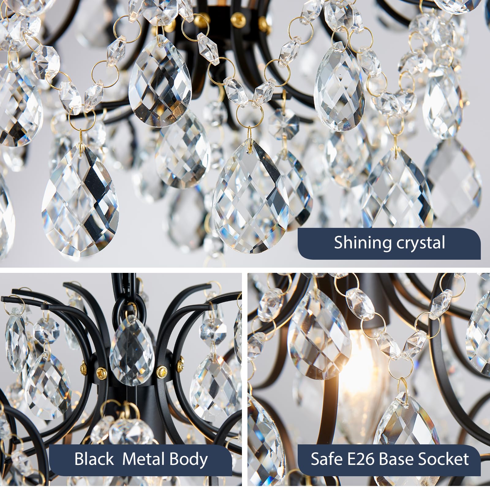 Bestier Modern Pendant Chandelier Crystal Raindrop Lighting Ceiling Light Fixture Lamp for Dining Room Bathroom Bedroom Livingroom entryway 3 E12 Bulbs Required D16 in x H18 in