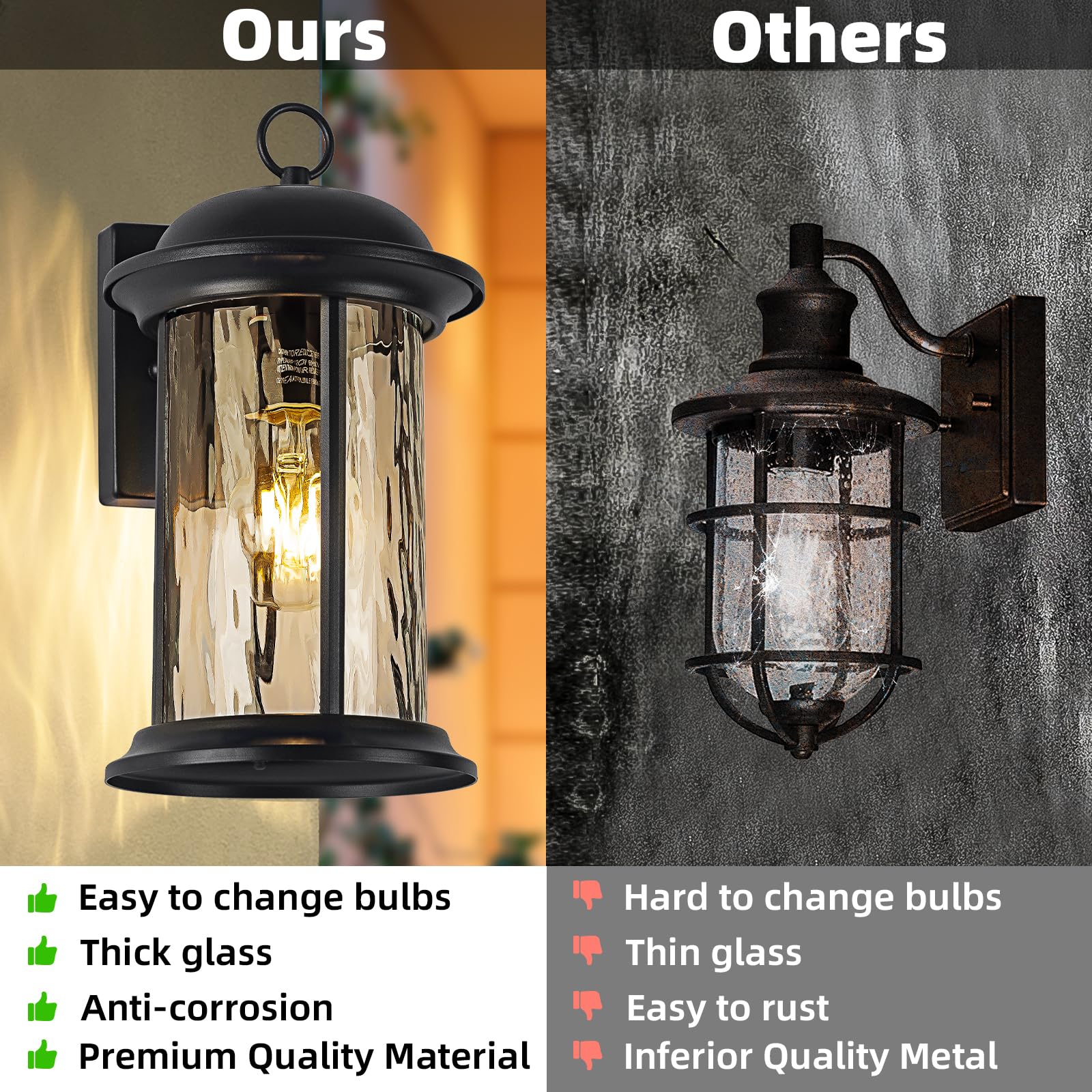 Outdoor Light Fixture 2 Packs, Exterior Waterproof Wall Sconce Light Fixtures, Outdoor Wall Lighting with Clear Glass Shade, Anti-Rust Porch Lights for Outdoor with E26 Base