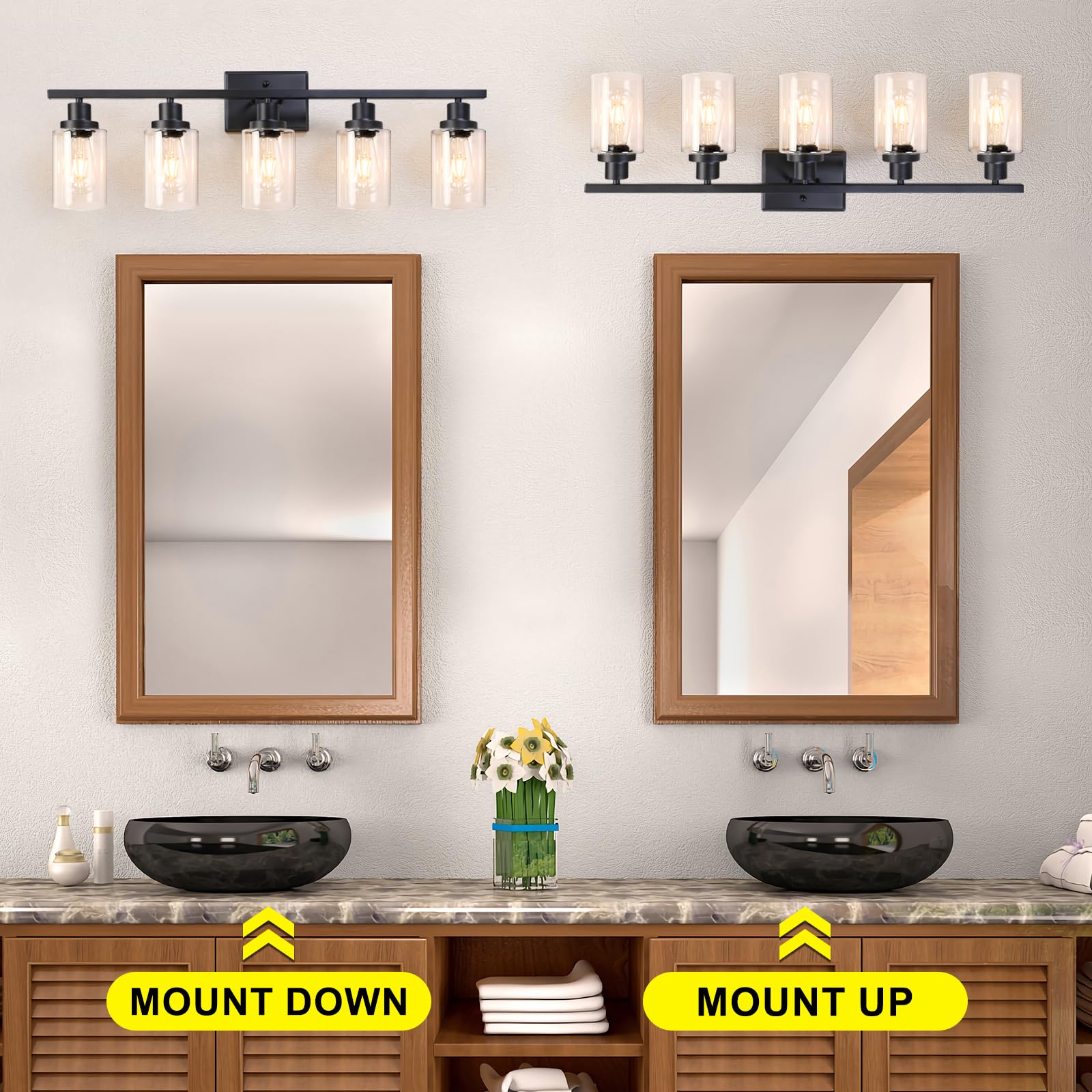 Ascher Bathroom Vanity Light Fixtures, 3 Light Wall Sconces Lighting with Clear Glass Shade, Brushed Nickel Wall Lights for Mirror, Kitchen, Living Room, Gallery, E26 Base (Bulbs Not Included)