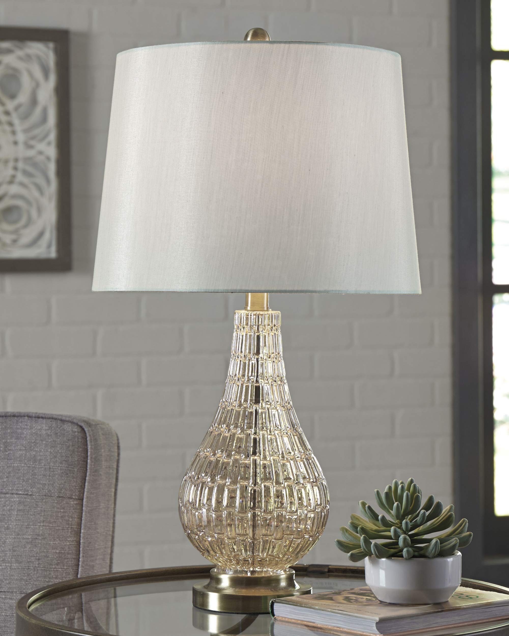 Contemporary 25" Curved Glass Table Lamp, Champagne