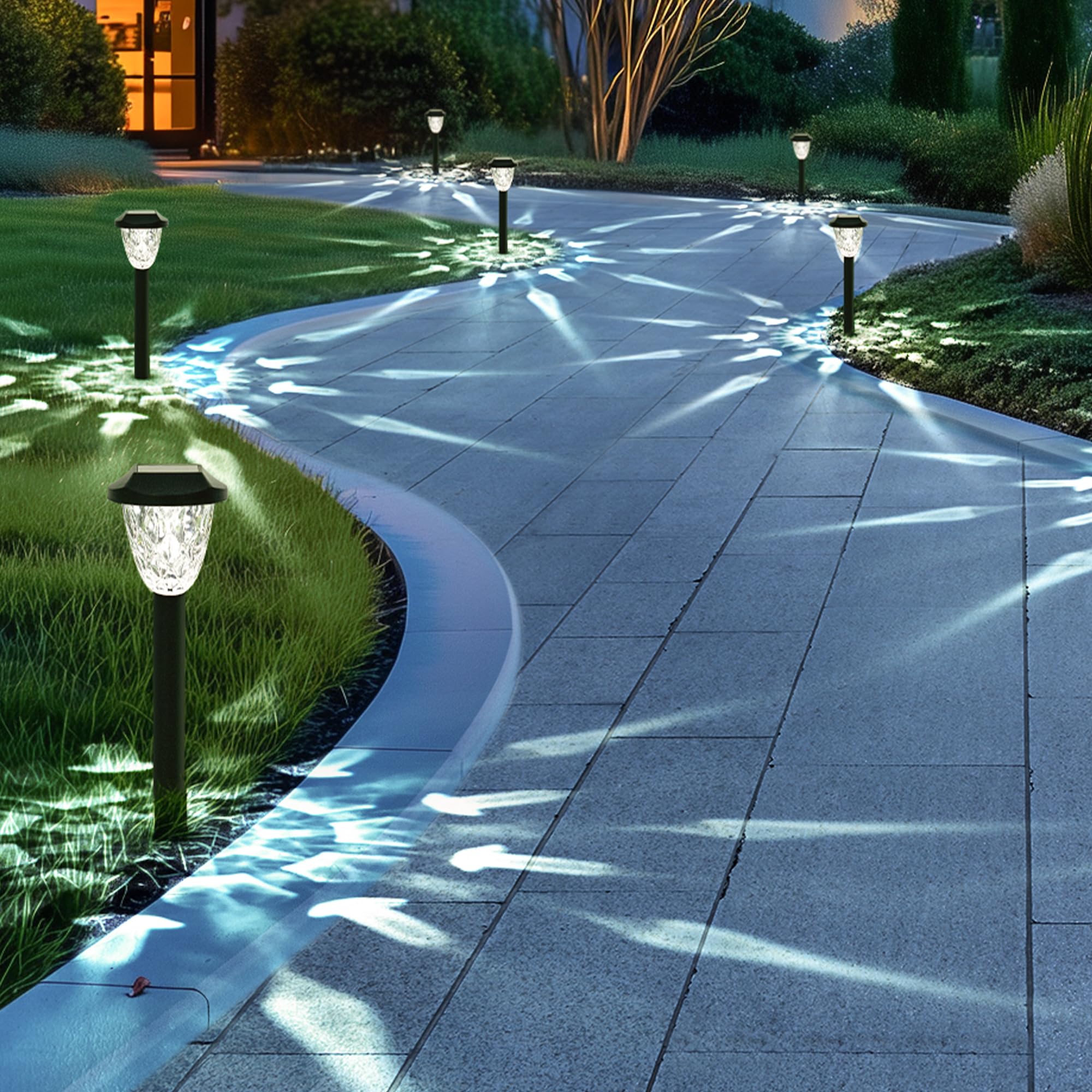 16 Pack Solar Outdoor Lights, Bright Solar Pathway Lights with Great Pattern, Waterproof Auto On/Off Solar Lights for Outside Garden Walkway Driveway Lawn Pathway