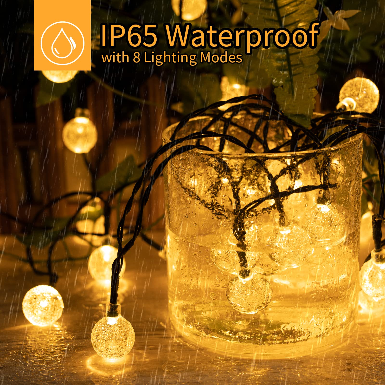 120 LED 72FT Solar Lights Outdoor Waterproof, Crystal Globe Lights with 8 Lighting Modes, Solar Powered Patio Lights for Garden Yard Porch Wedding Party Decor (Warm White)