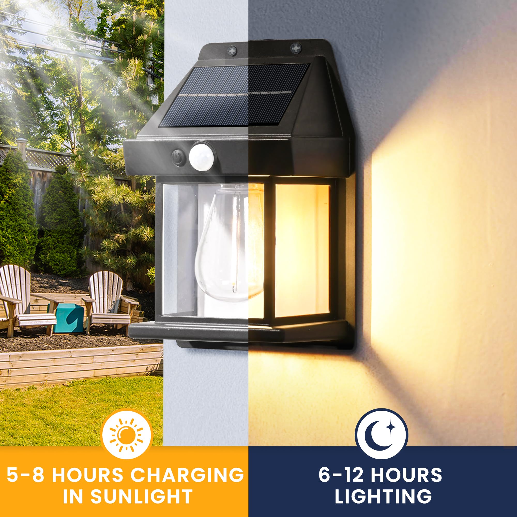 Solar Wall Lights Outdoor, Dusk to Dawn Motion Sensor Lights Waterproof, 2 Pack Motion Sensor Solar Porch Lights with 3 Modes, for Patio, Garage, Shed