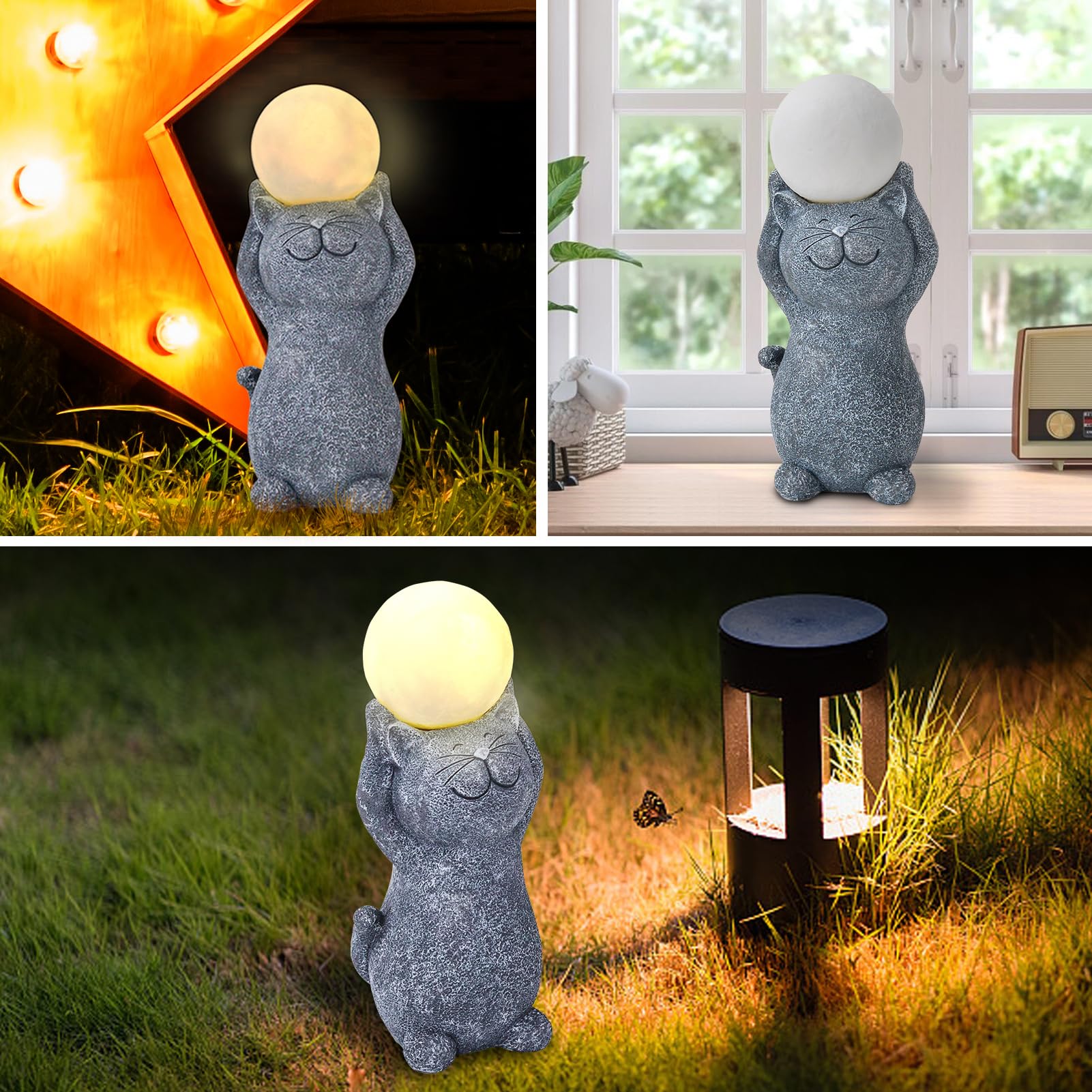 Solar Outdoor Garden Statues Lights, Elephant Figurines with Cute Birds Garden Sculpture Decor, Lucky Elephant Mother Gifts for Women, Men or Daughter, Unique Housewarming Gifts and Yard Decoration