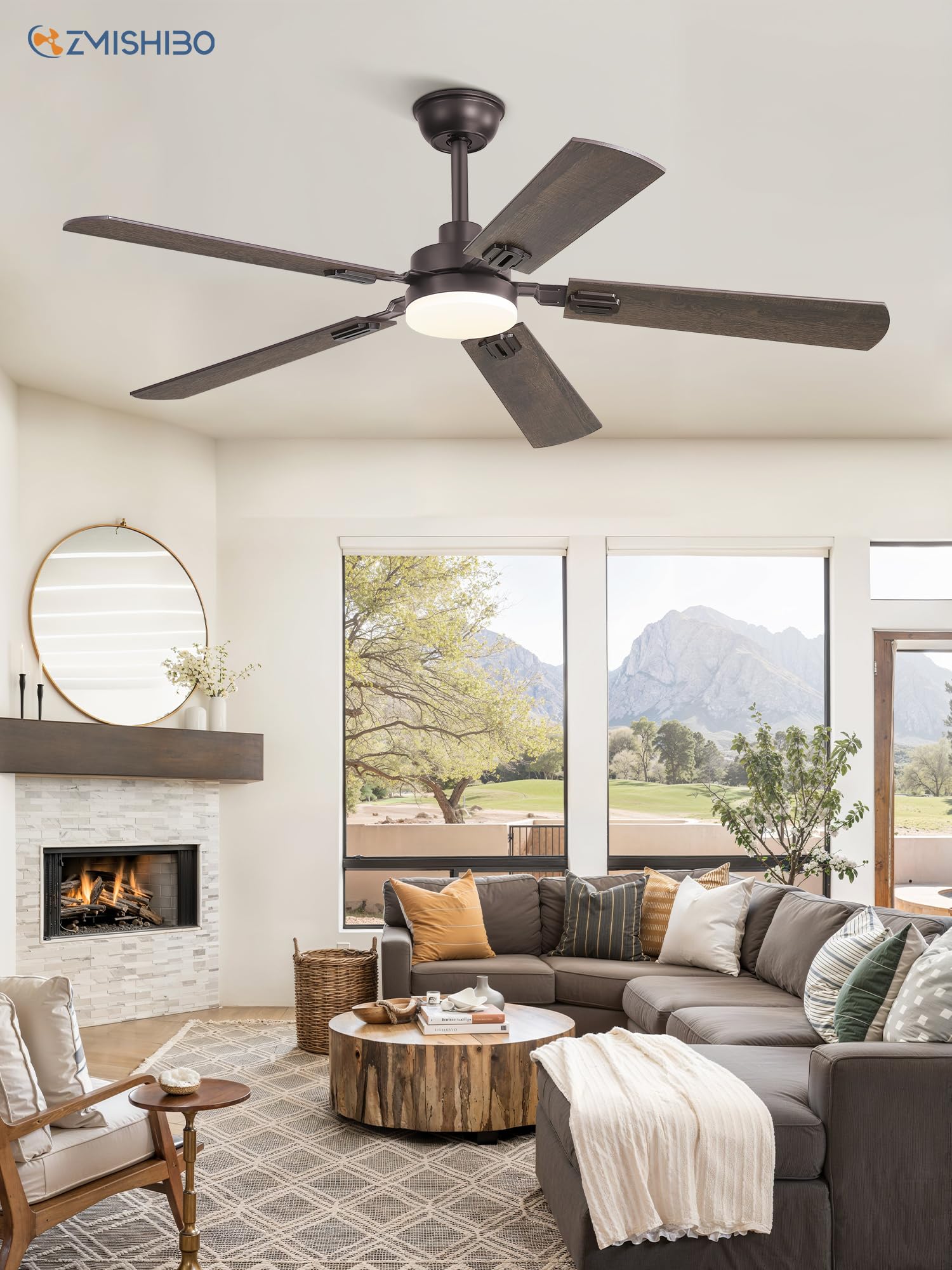 52" Ceiling Fans with Lights, Black Modern Ceiling Fan with Remote, Farmhouse Indoor Ceiling Fan with Dual Finish Blades, Quiet & Strong Motor, Bright LED Light.