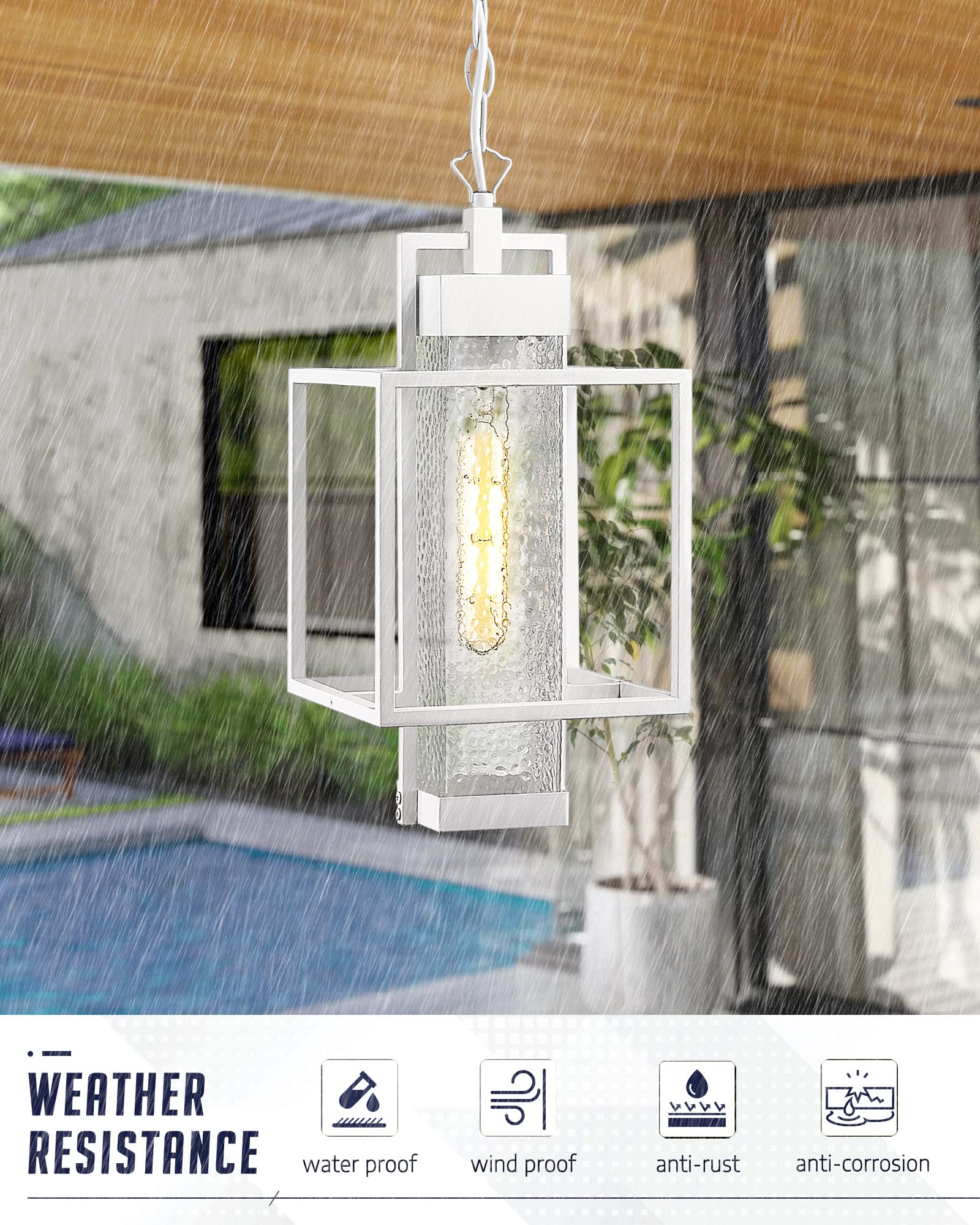 Outdoor Pendant Light Fixture, 1 Light Exterior Hanging Lantern Porch Light, 14" Outside Lighting for House in Black Finish with Bubble Glass Lamp Shade 2375/1HL