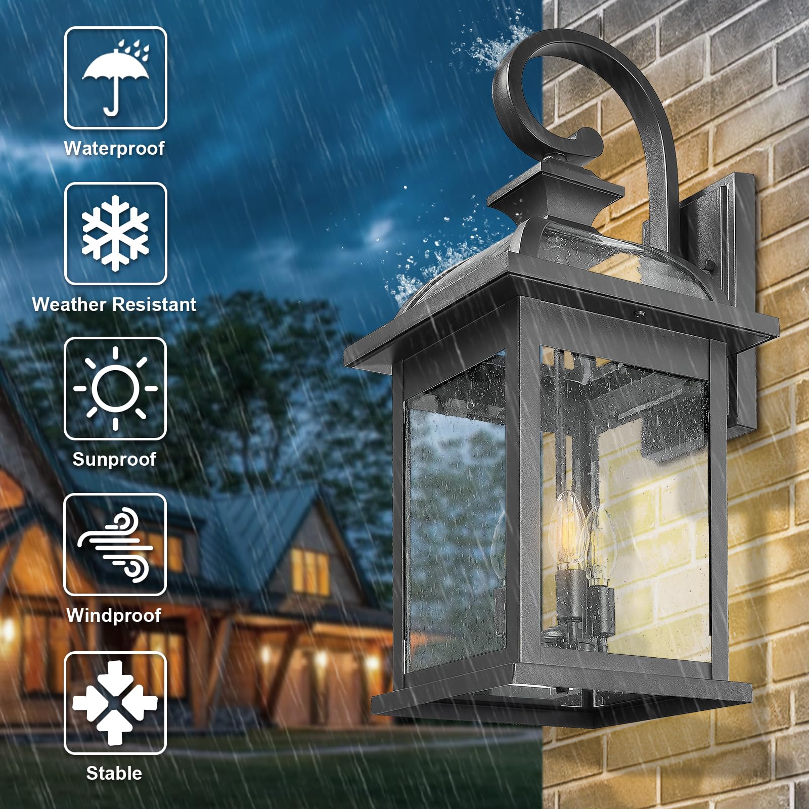 Outdoor Lights Fixtures Wall Mount, Outdoor Wall Sconce Lights with Seeded Glass Waterproof Outside Exterior Lights Fixture for House, Front Porch, Patio (1 Pack, White)