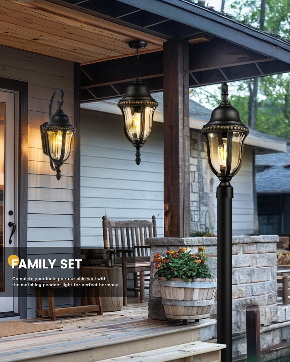 21" Outdoor Pendant Lights for Porch, Outdoor Chandelier for Gazebo, Patio, Hanging Lantern Light with Matte Black Finish, E26 Base, 4FX80H BK