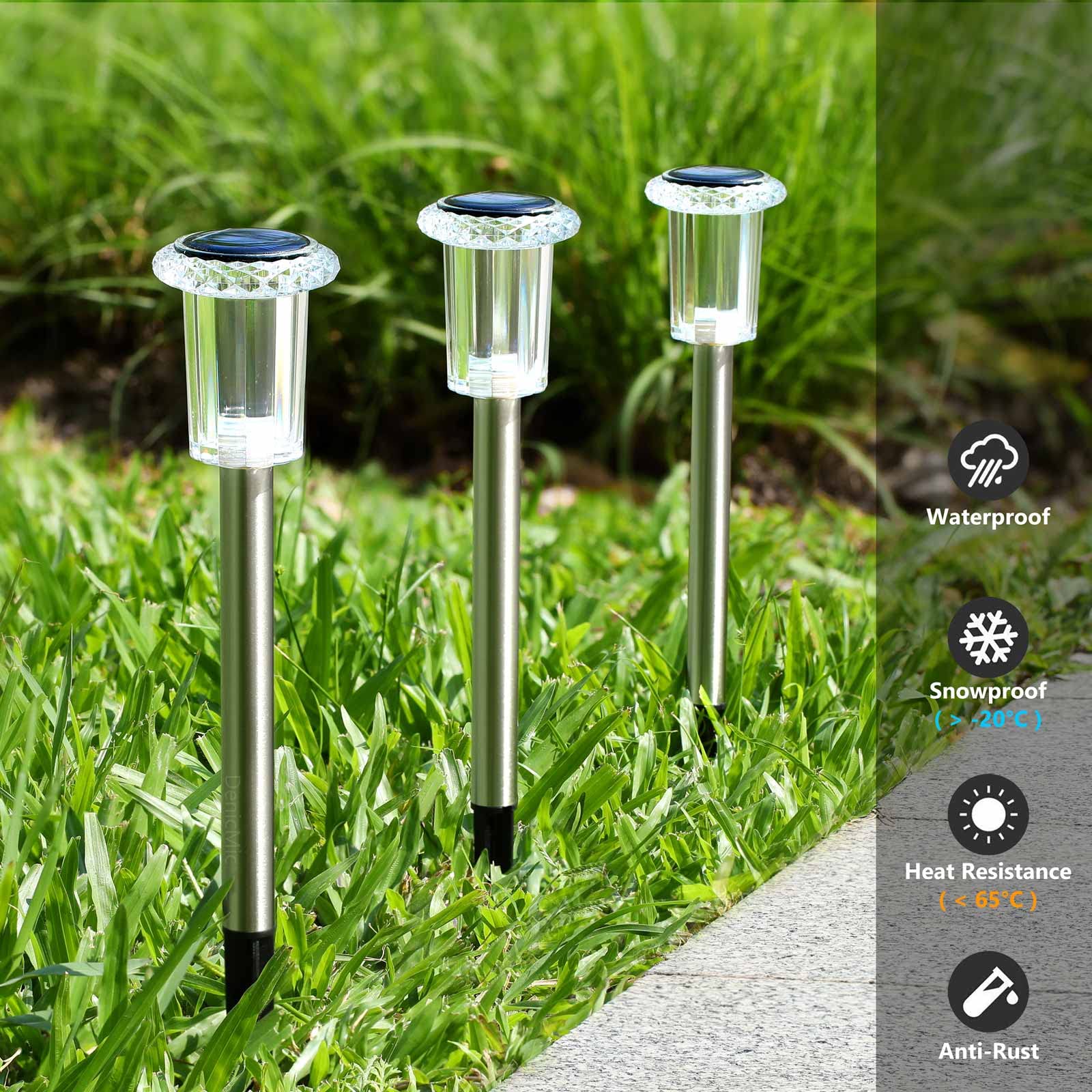 Solar Lights Outdoor 10 Pack Solar Pathway Lights Outdoor Waterproof Solar Garden Lights LED Stainless Steel Outdoor Solar Lights for Yard Path Walkway Driveway Garden Decor (Cold White)