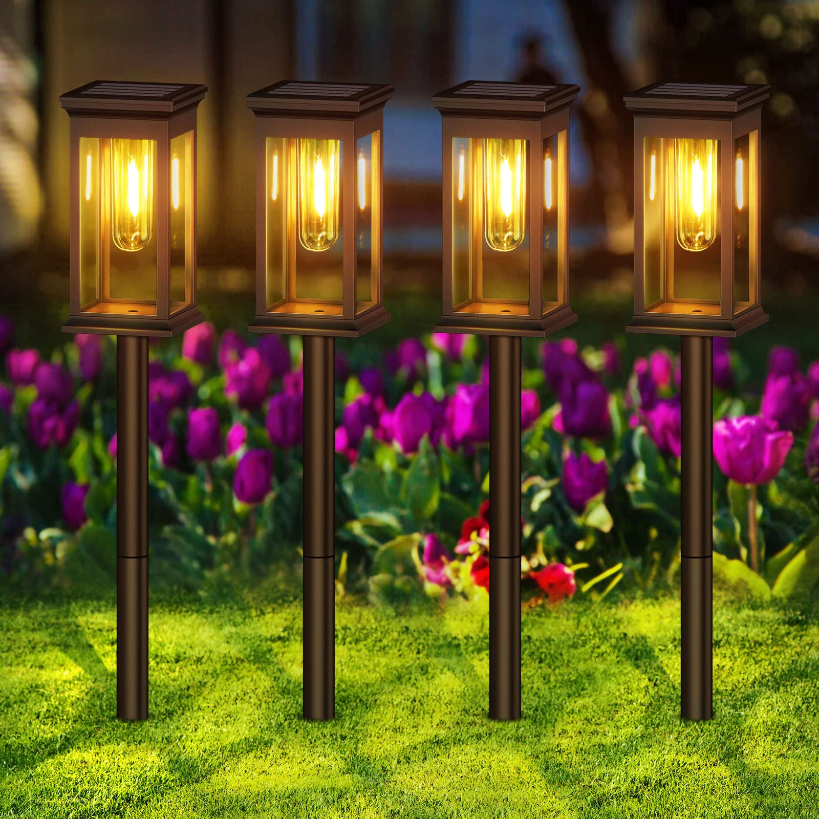 Solar Pathway Lights Outdoor 8 Pack, 2X Bigger Solar Outdoor Lights, Bright Solar Garden Lights Outdoor Waterproof, Auto On/Off Outdoor Solar Lights for Yard Landscape Path Lawn Patio Walkway