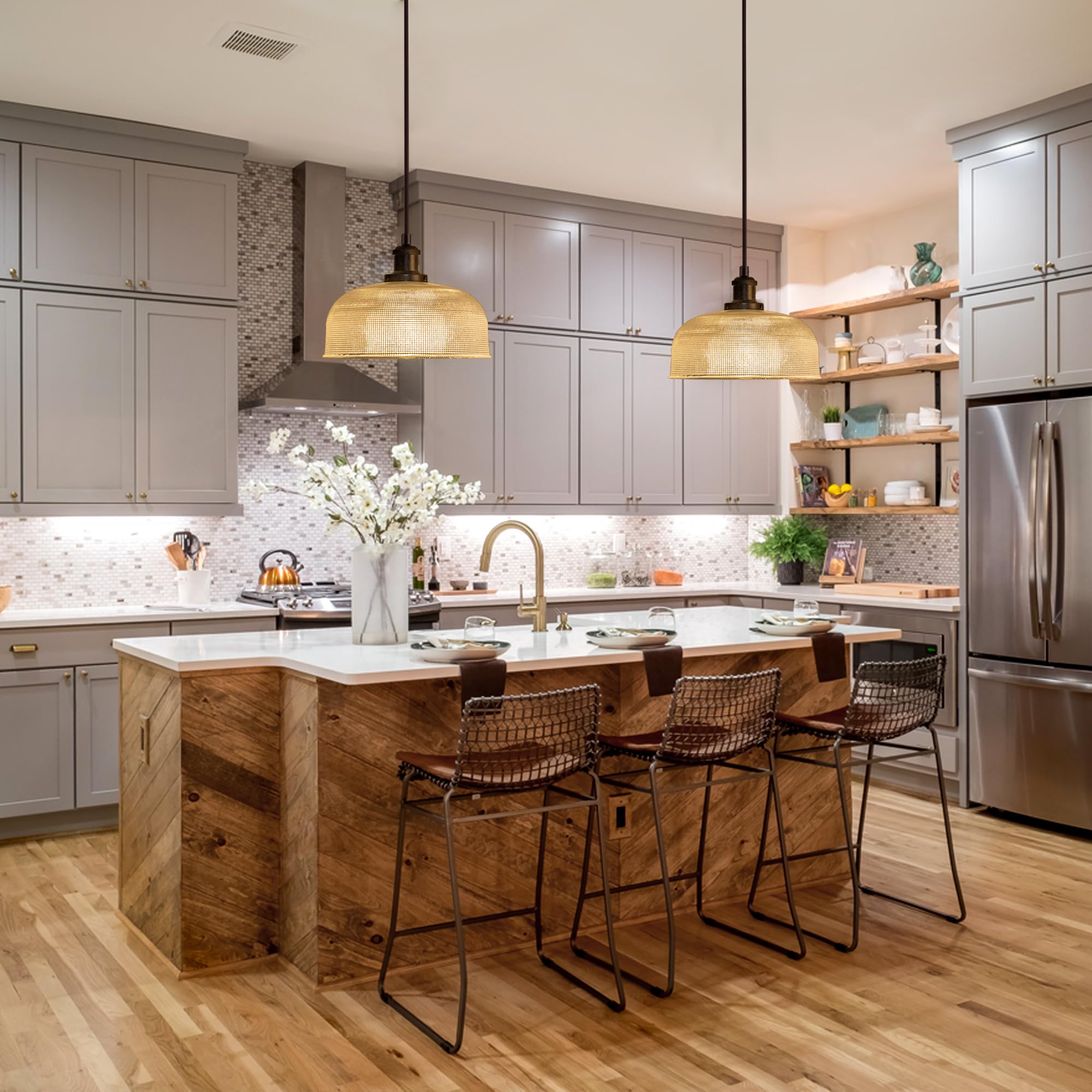 Black Industrial Pendant Light Farmhouse 1-Light with Adjustable Cord, Clear Bubble Glass Shade,Rectangle Cute Hanging Lights for Hallway, Kitchen Island, Dinning Room