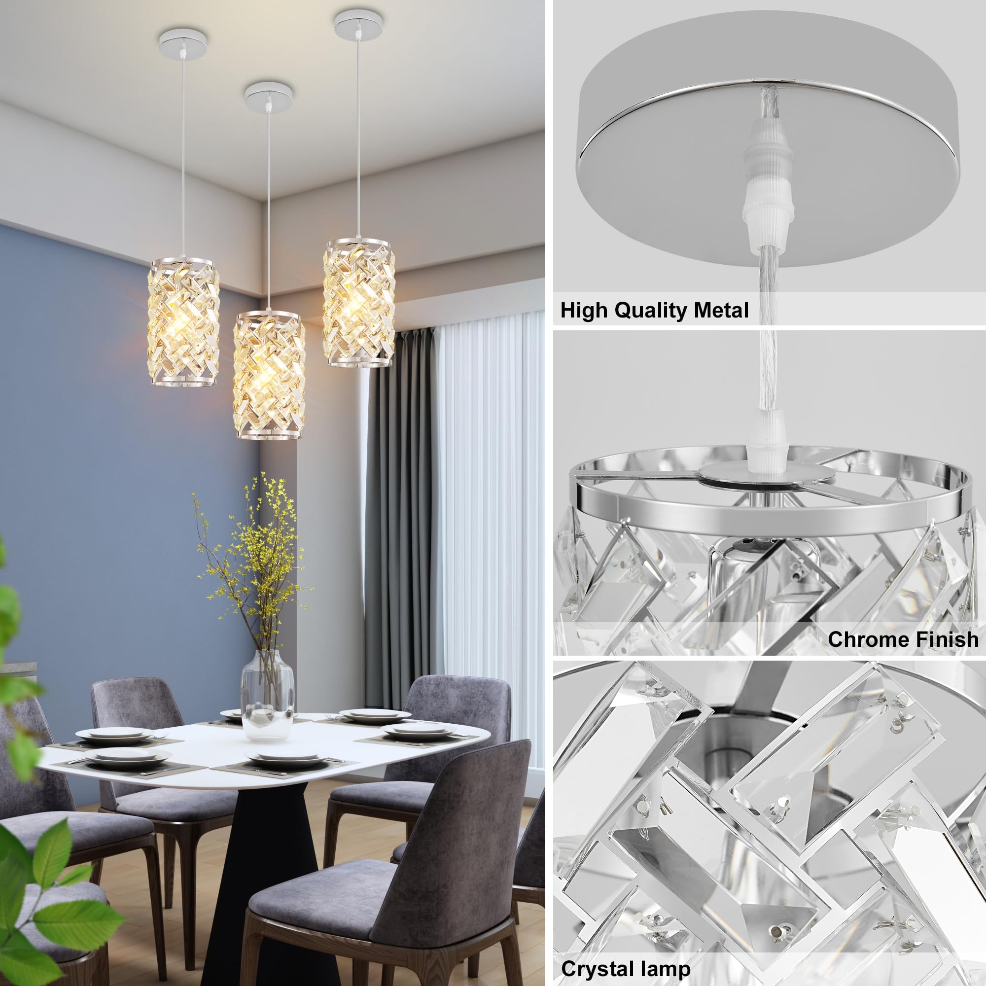 Modern Crystal Gold Pendant Light Fixtures for Kitchen Island Luxury Gold Chandelier Perfect for Dining Room, Bedroom, Kitchen, Living Room