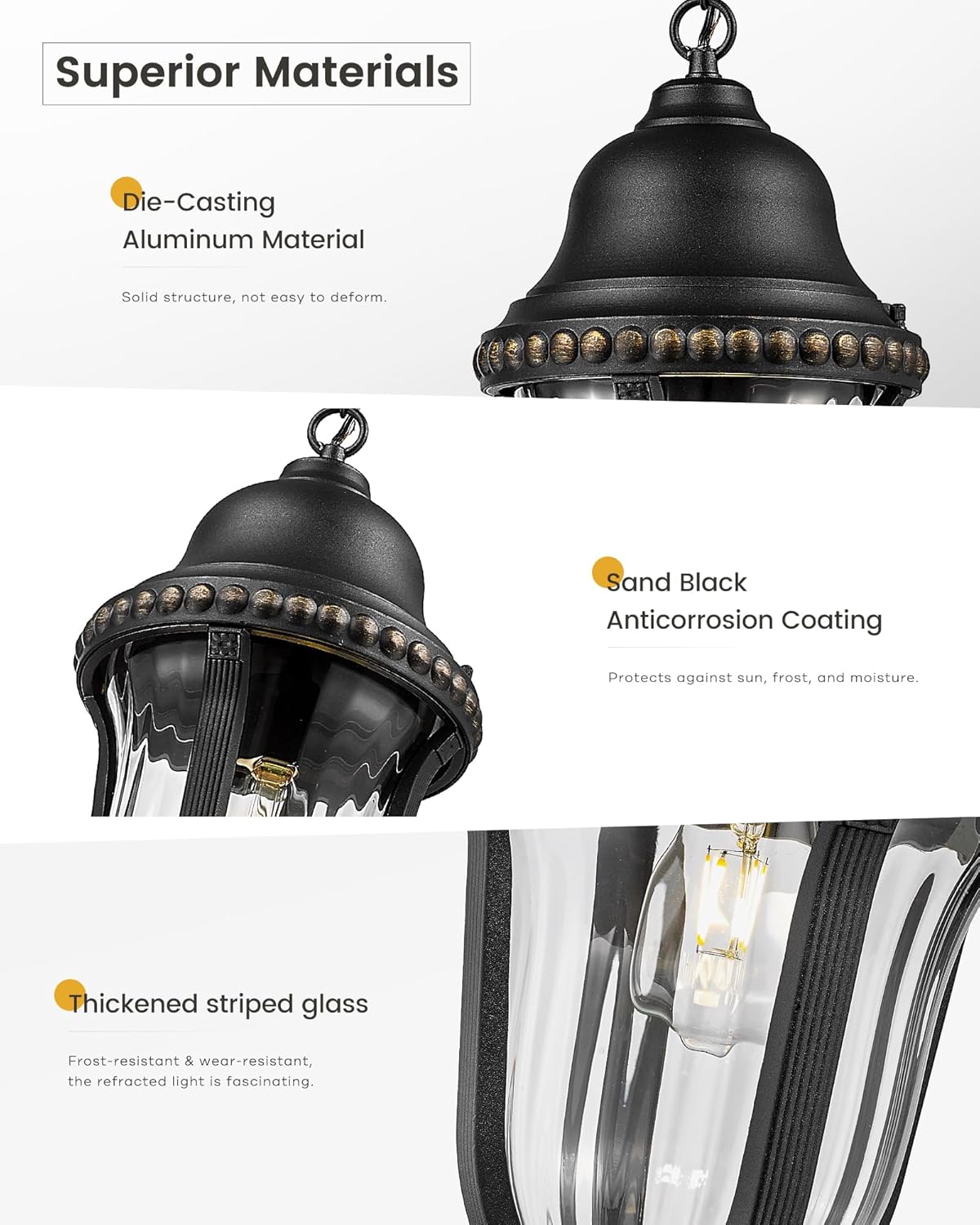 21" Outdoor Pendant Lights for Porch, Outdoor Chandelier for Gazebo, Patio, Hanging Lantern Light with Matte Black Finish, E26 Base, 4FX80H BK