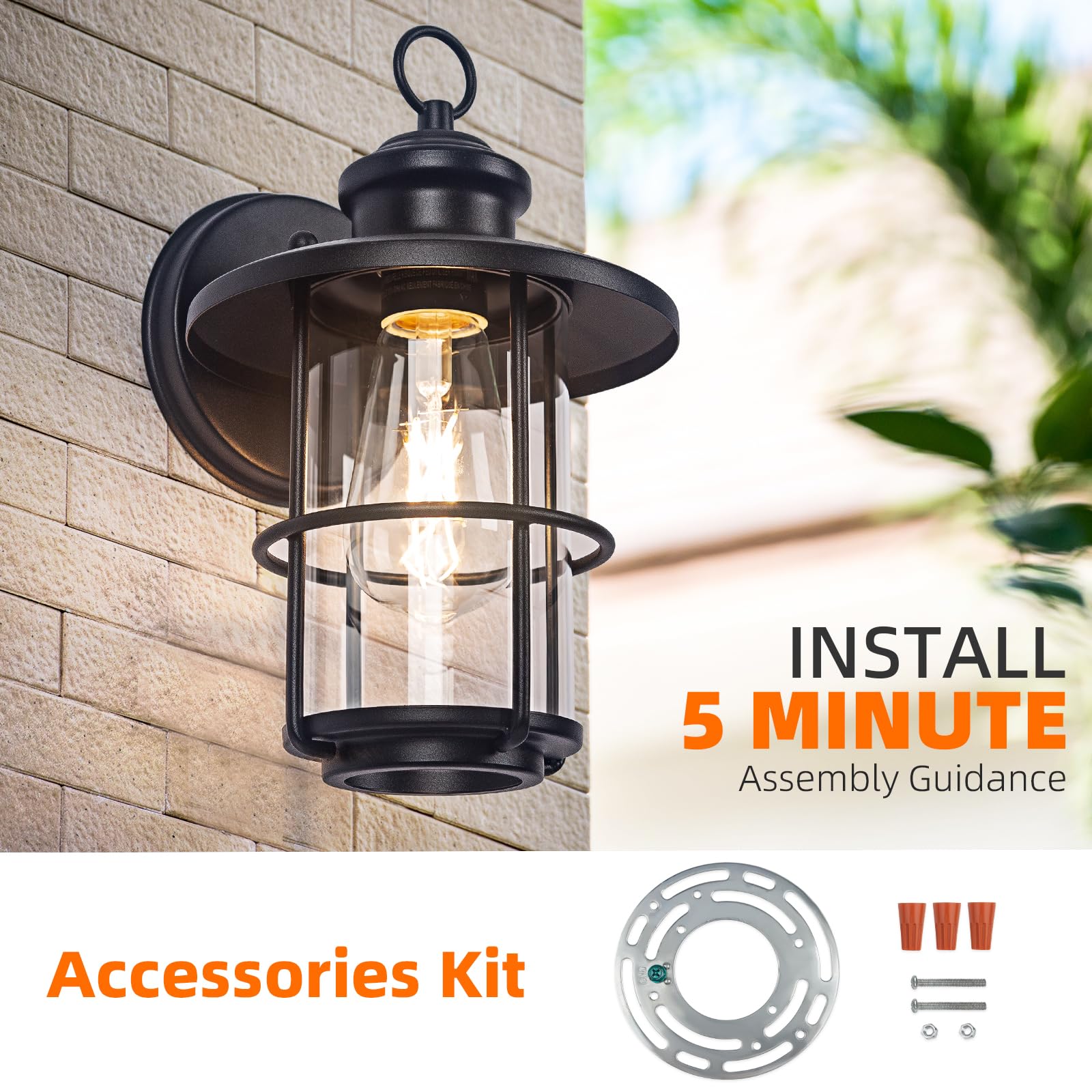 Outdoor Light Fixture 2 Packs, Exterior Waterproof Wall Sconce Light Fixtures, Outdoor Wall Lighting with Clear Glass Shade, Anti-Rust Porch Lights for Outdoor with E26 Base