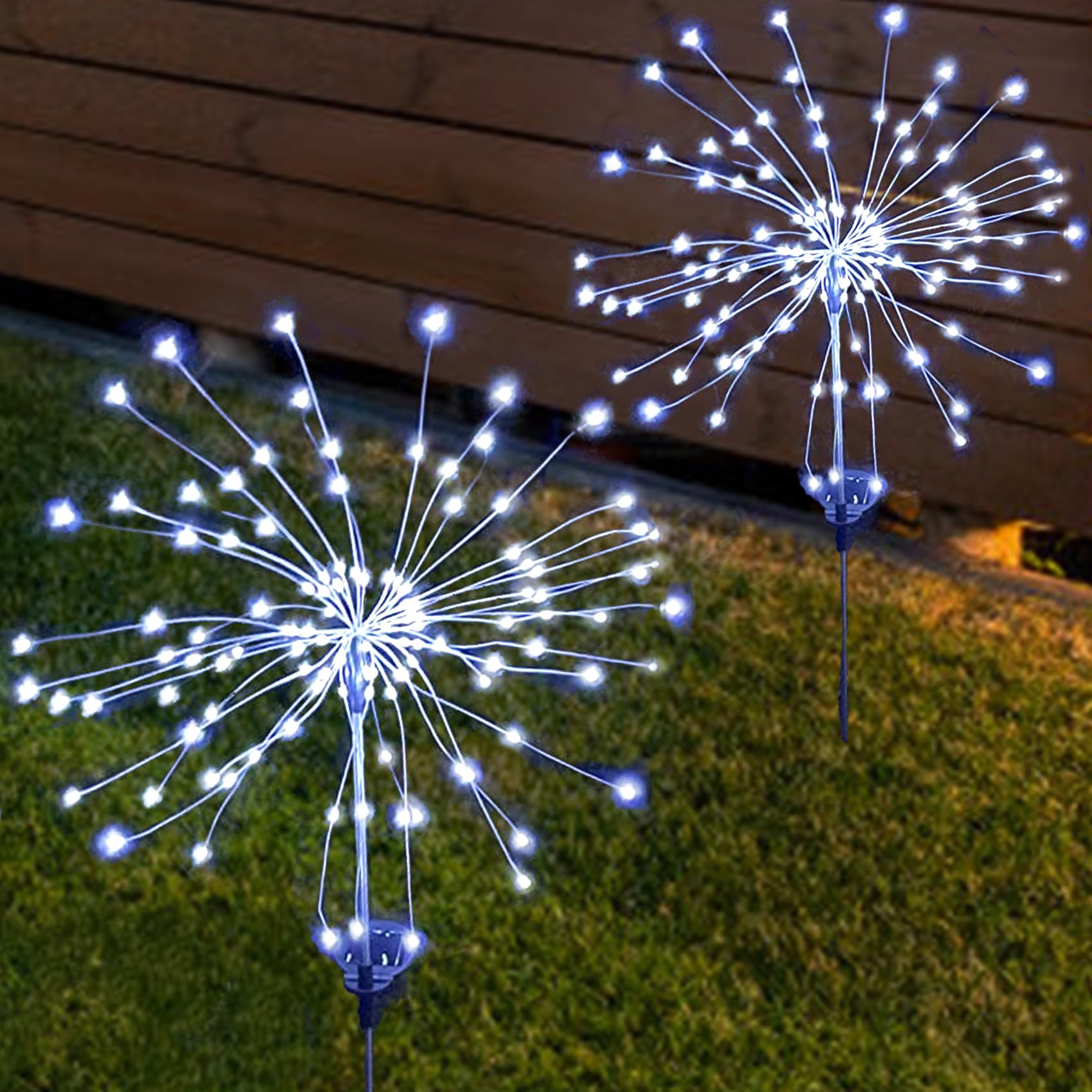 Outdoor Solar Lights Firework, 2 Pack 120 LEDs Waterproof Solar Lights for Outside Garden Yard Pathway Fence - Warm White