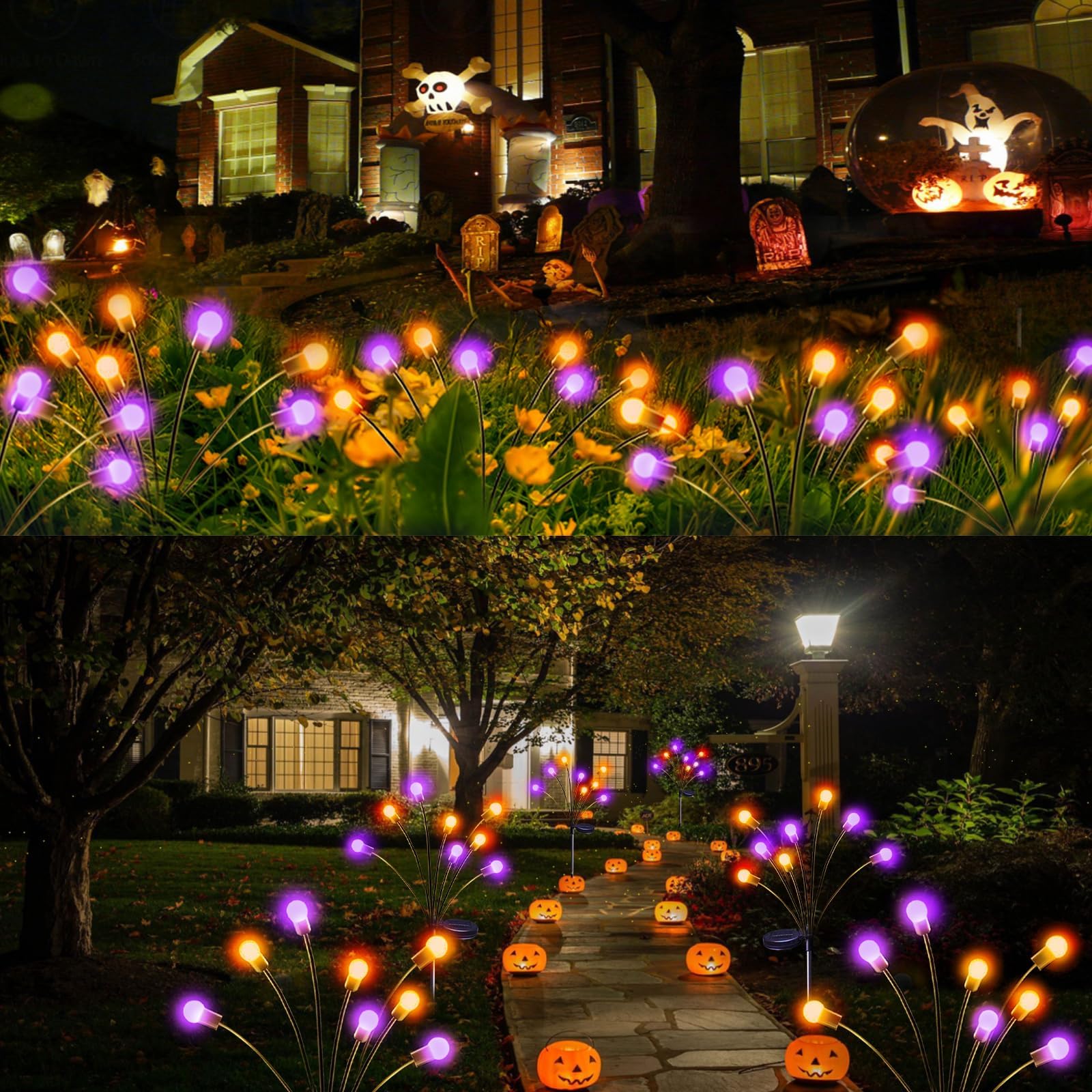 6-Pack Solar Garden Lights, 48 LED Firefly Lights Solar Outdoor (Sway by Wind), Waterproof Swaying Solar Lights for Outside Fairy Garden Decor Yard Patio Pathway Landscape Decorations (Warm White)