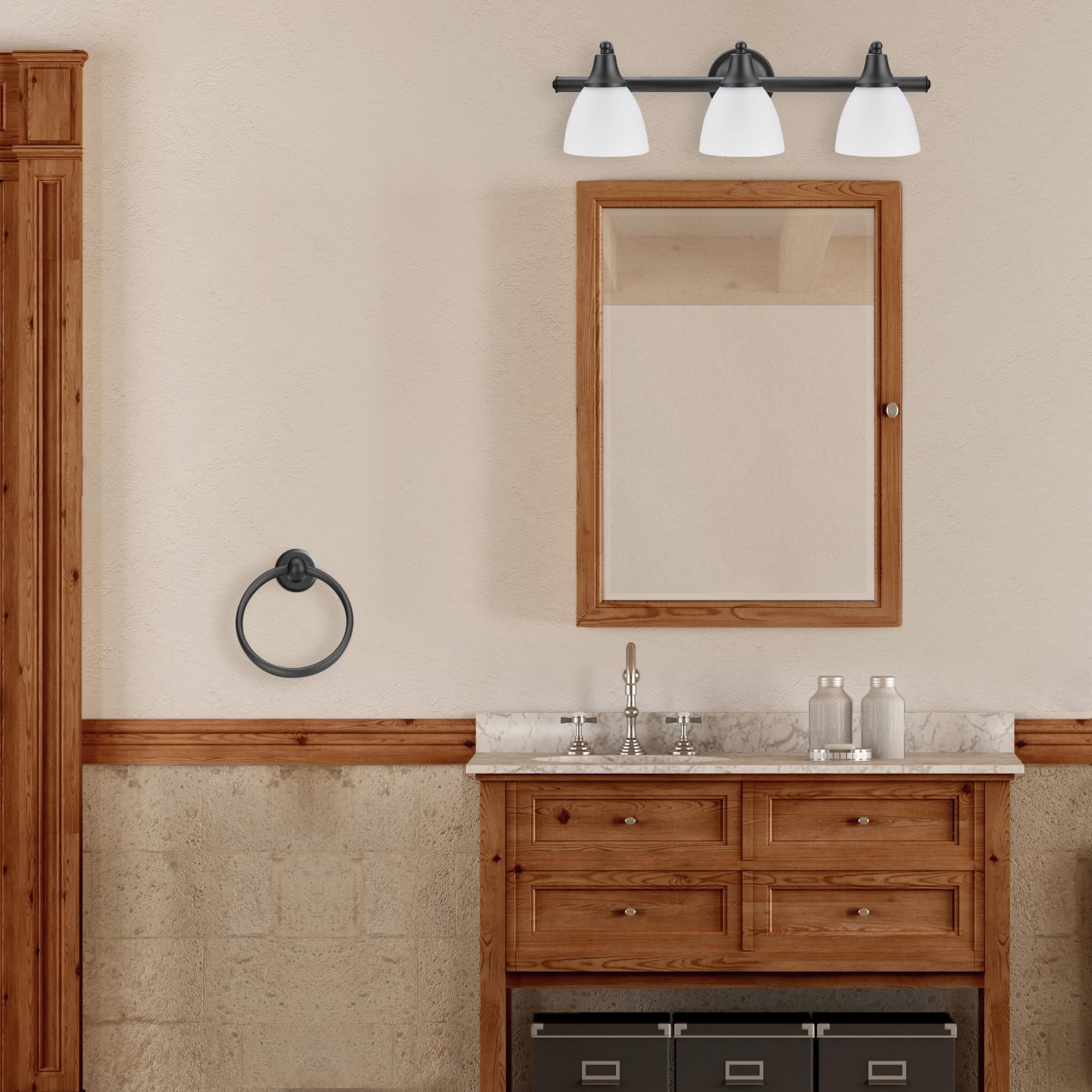 3-Light Vanity All-in-One Bathroom Set, 5 Piece Brushed Steel Finish, 70, Bulb Not Included