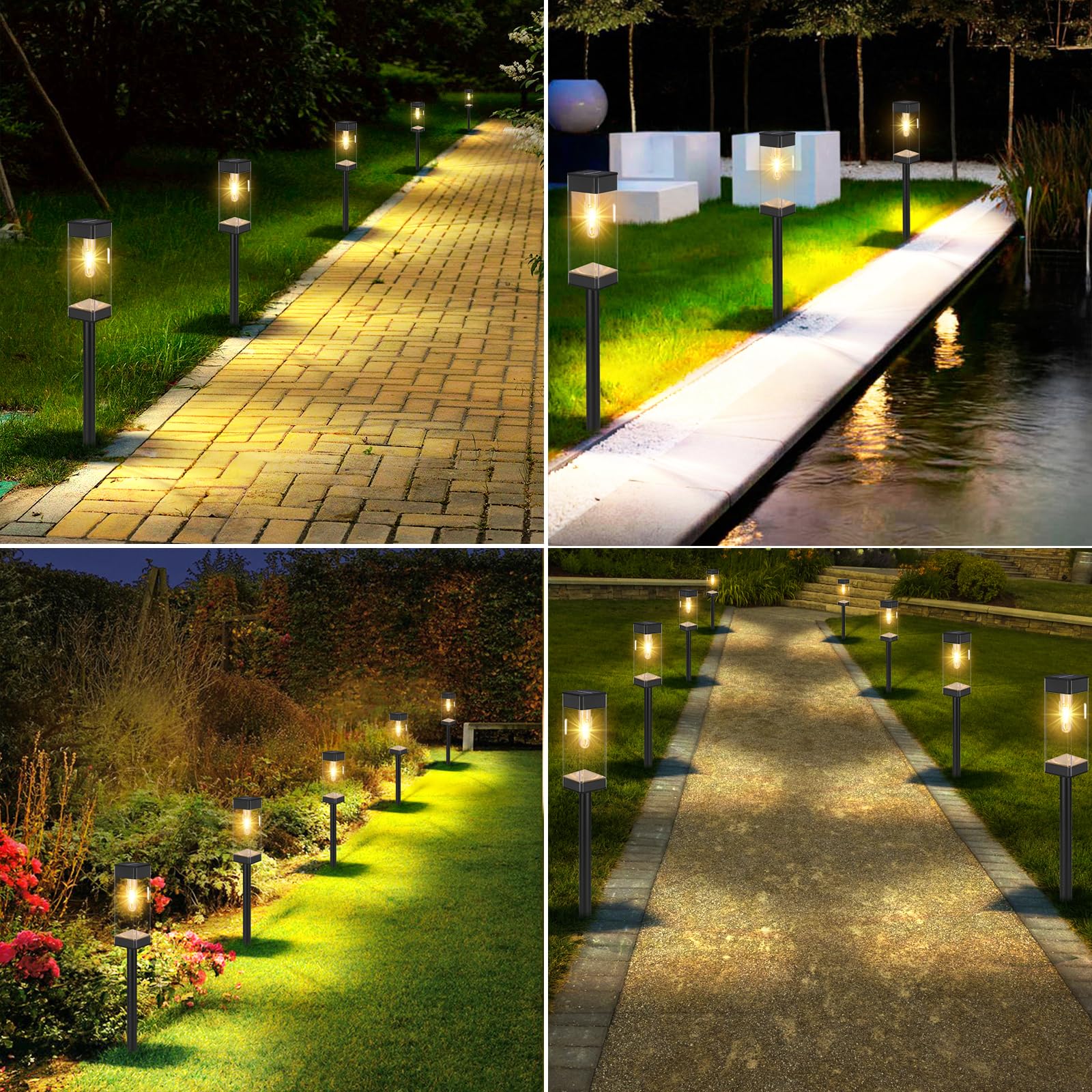 8 Pack Solar Pathway Lights Outdoor, Waterproof Solar Lights Outdoor, LED Outdoor Solar Garden Lights with LED Filament Bulb, Perfect for Yard Lawn Walkway Driveway Backyard Landscape