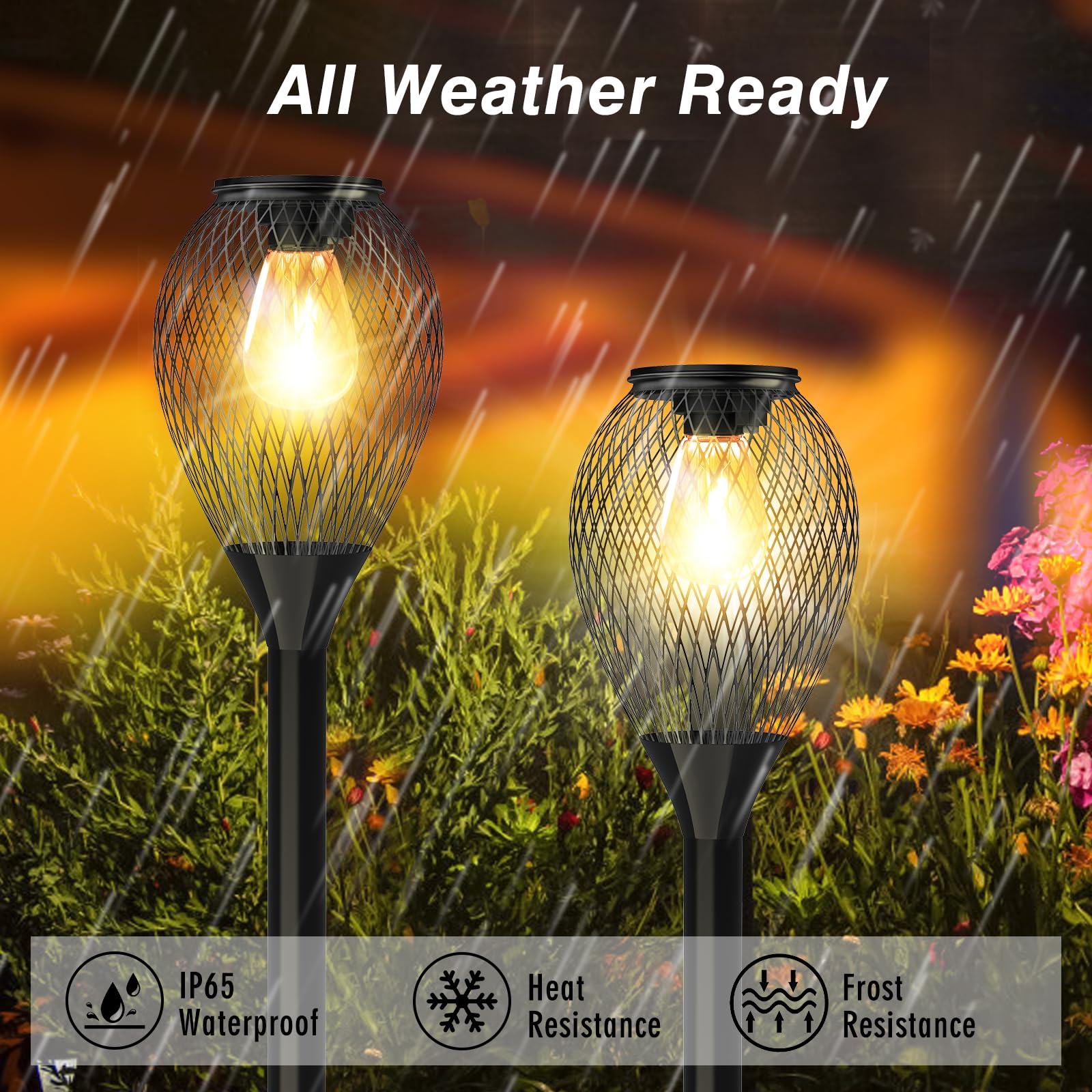 Solar Pathway Lights Outdoor, Solar Garden Lights Outdoor with IP65 Waterproof,Auto On/Off Outdoor Solar Lights for Lawn,Yard,Walkway,Driveway Decor Landscape Lighting, 4 Pack, Black