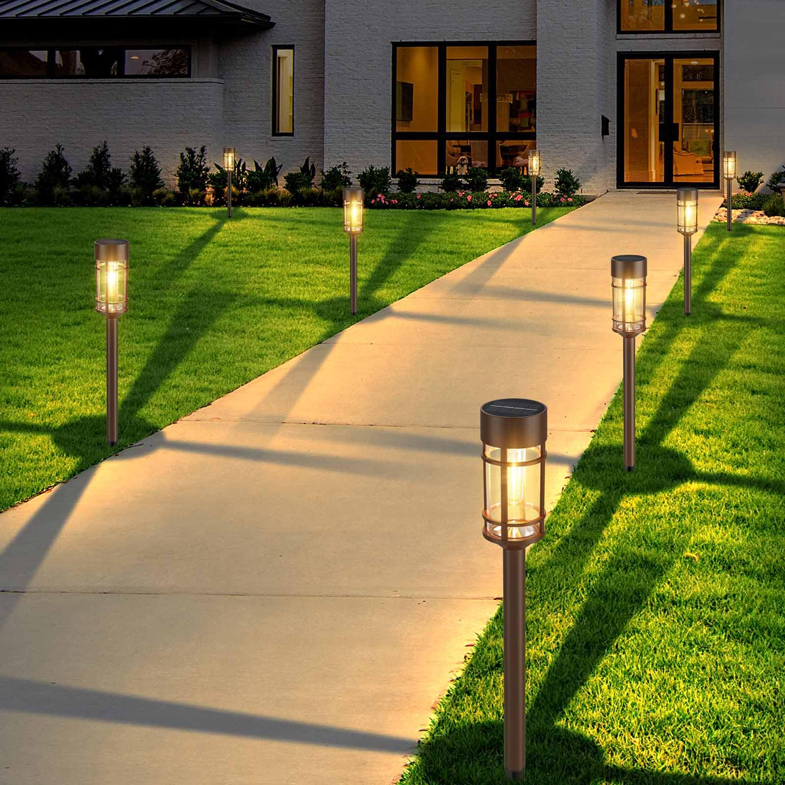 8 Pack Solar Pathway Lights Outdoor, LED Solar Garden Lights Glass Stainless Steel Solar Landscape Lights Up to 12 Hrs Outdoor Solar Lights for Lawn Yard Walkway Driveway