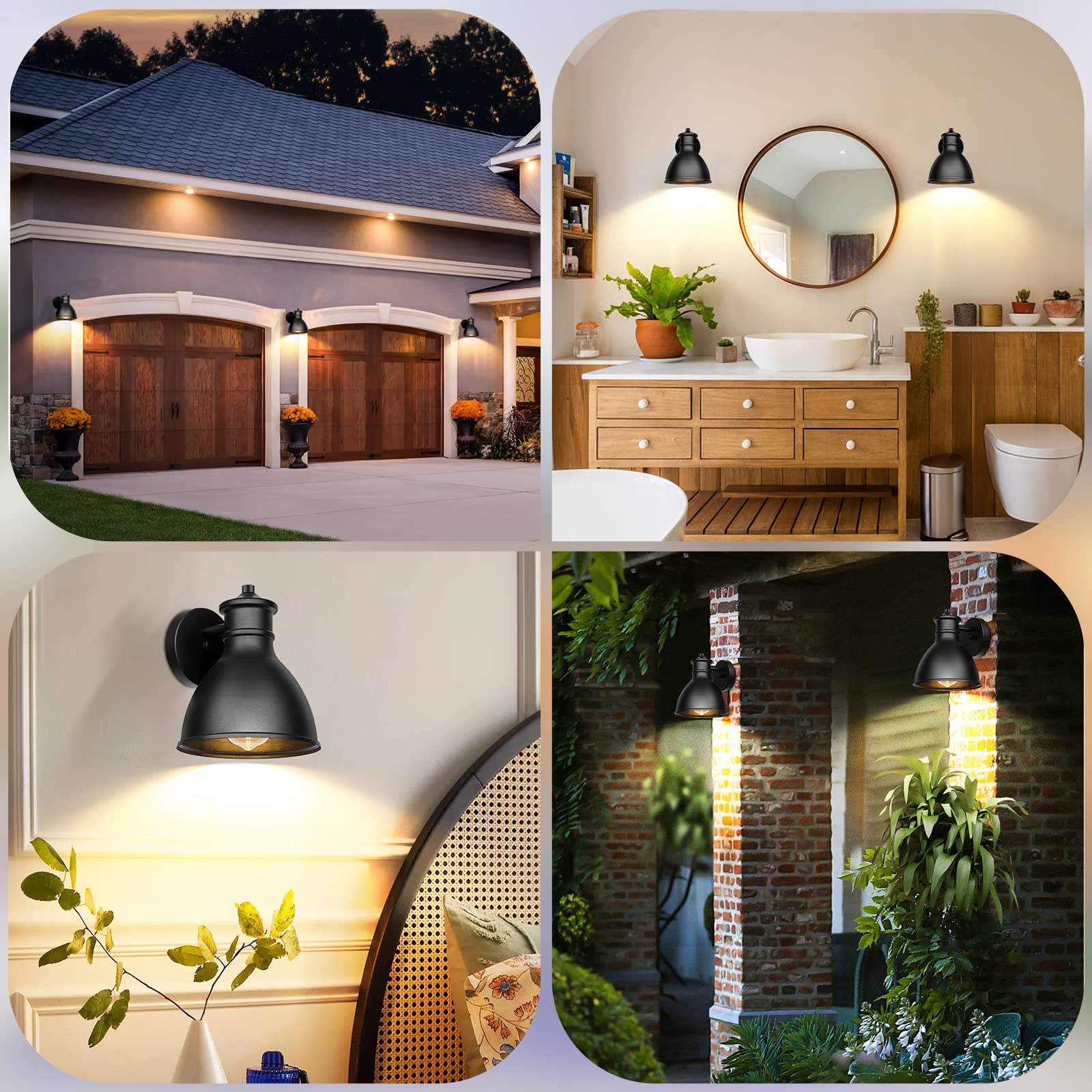 Outdoor Light Fixtures, 2-Pack Farmhouse Barn Lights for Porch, Industrial Black Exterior Wall Sconce for Garage, Patio, E26 Base Anti-Rust, Bulb not Included